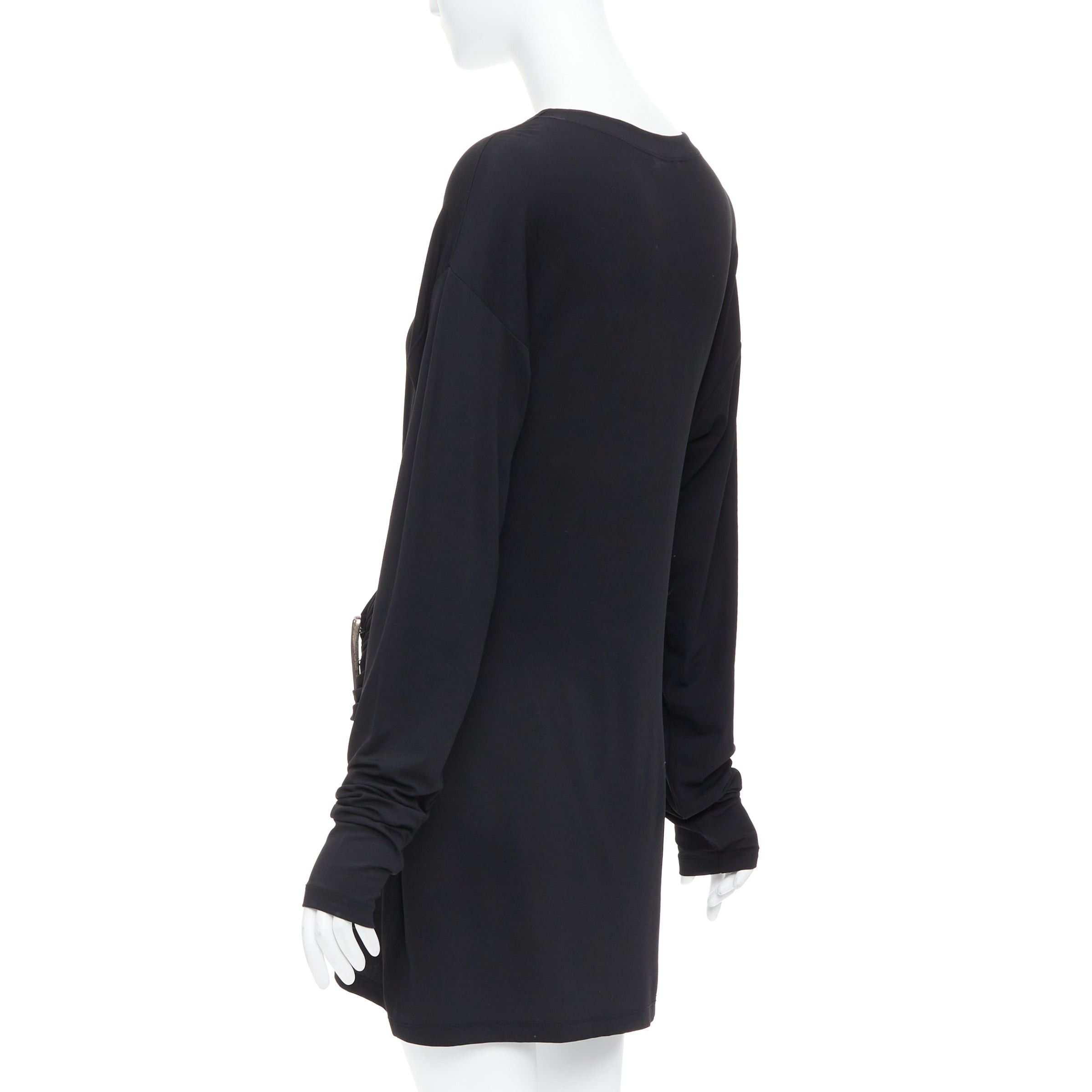 Donna Karan DONNA KARAN Vintage black viscose blend V neck silver buckle drape mini dress L Size M / US 6-8 / IT 42-44 - 6 Thumbnail