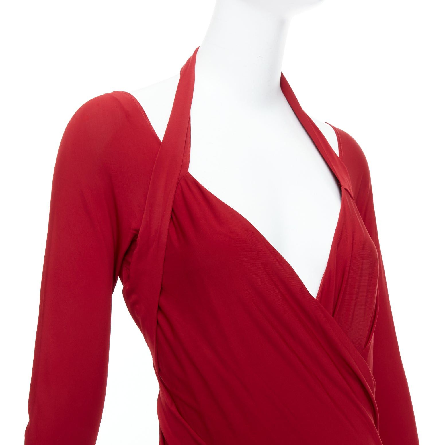 Donna Karan DONNA KARAN red halter plunge tucked draped evening gown dress L Size M / US 6-8 / IT 42-44 - 2 Thumbnail