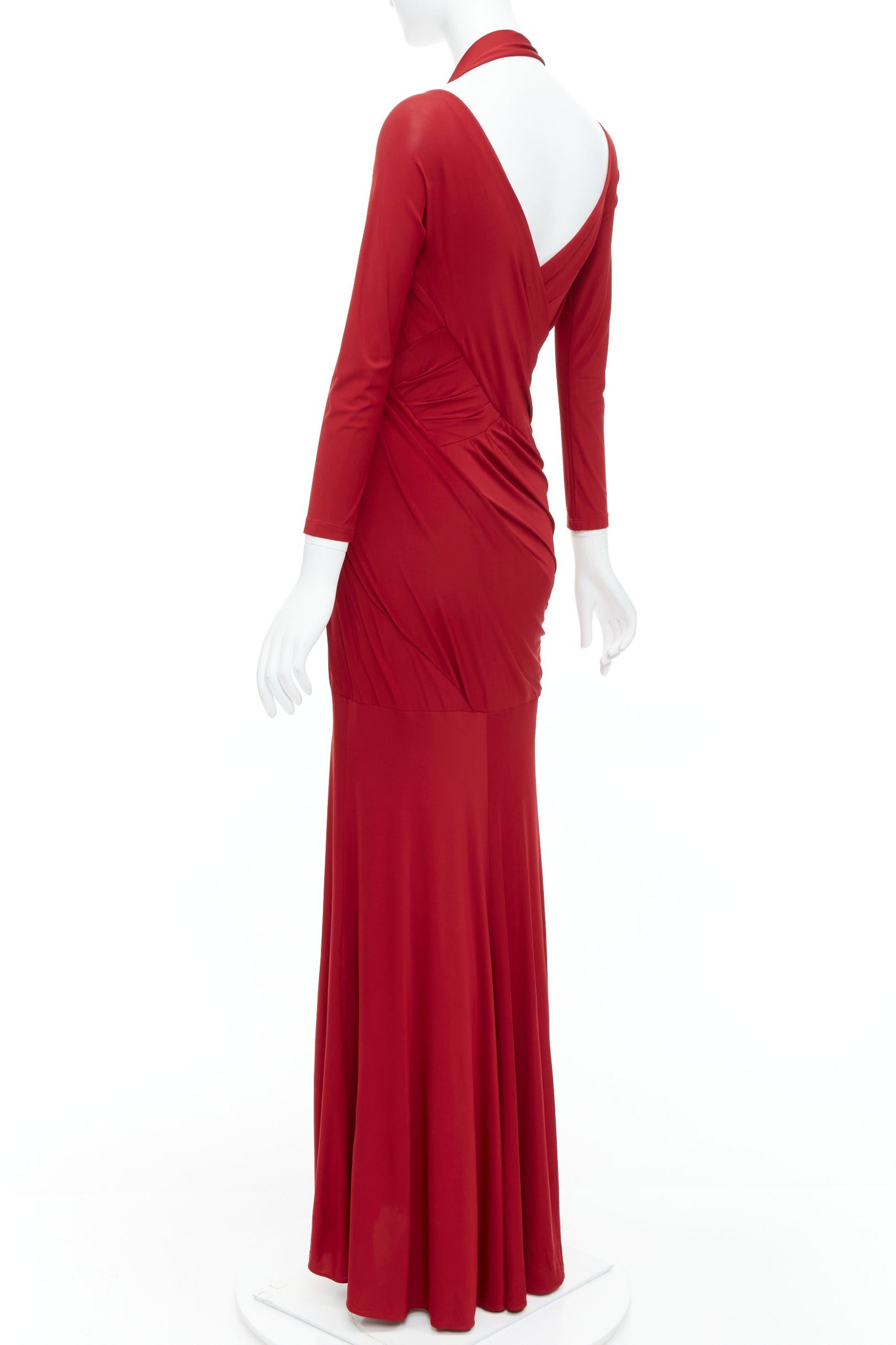 Donna Karan DONNA KARAN red halter plunge tucked draped evening gown dress L Size M / US 6-8 / IT 42-44 - 6 Thumbnail
