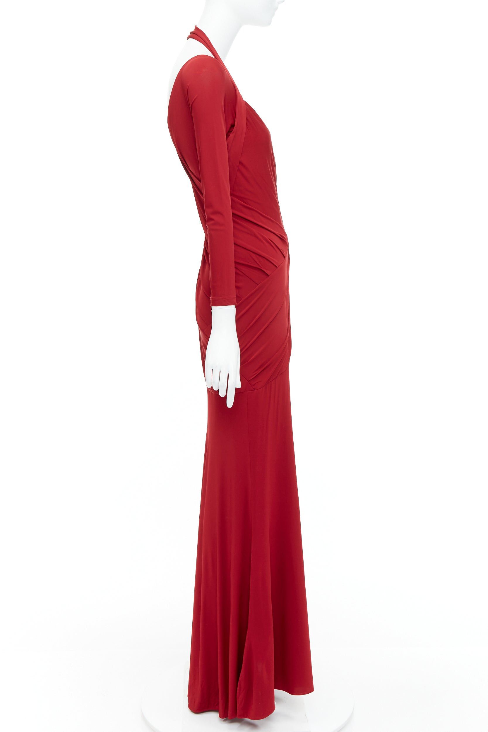 Donna Karan DONNA KARAN red halter plunge tucked draped evening gown dress L Size M / US 6-8 / IT 42-44 - 4 Thumbnail