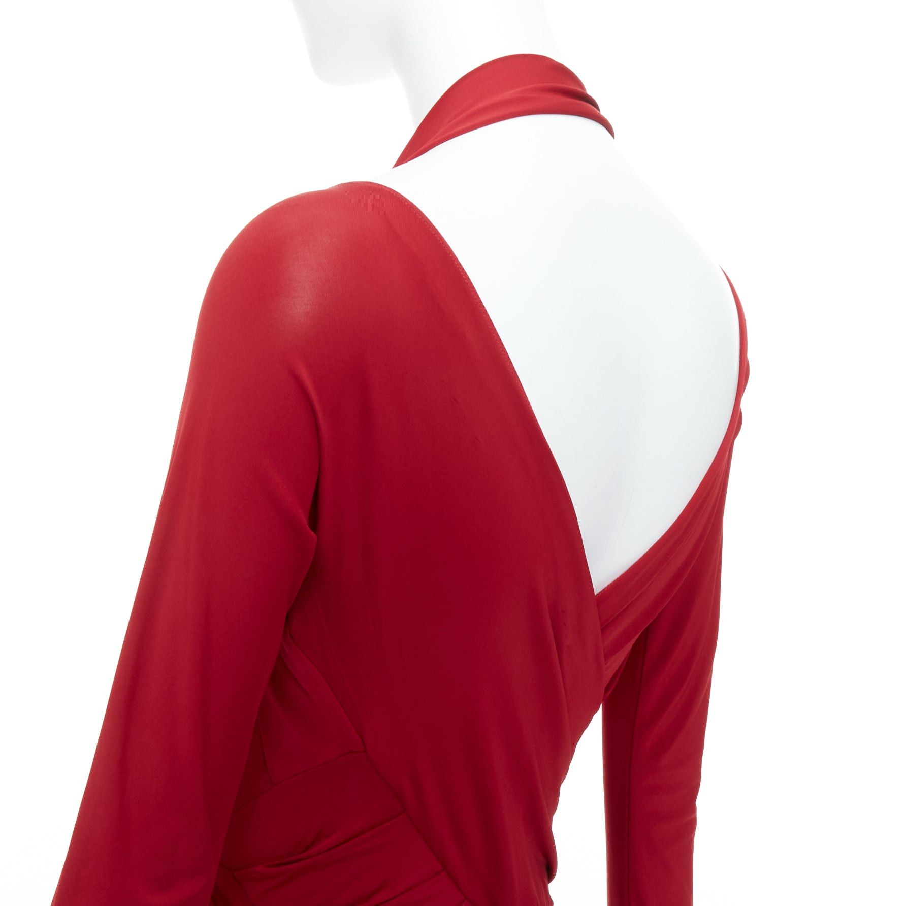 Donna Karan DONNA KARAN red halter plunge tucked draped evening gown dress L Size M / US 6-8 / IT 42-44 - 7 Thumbnail