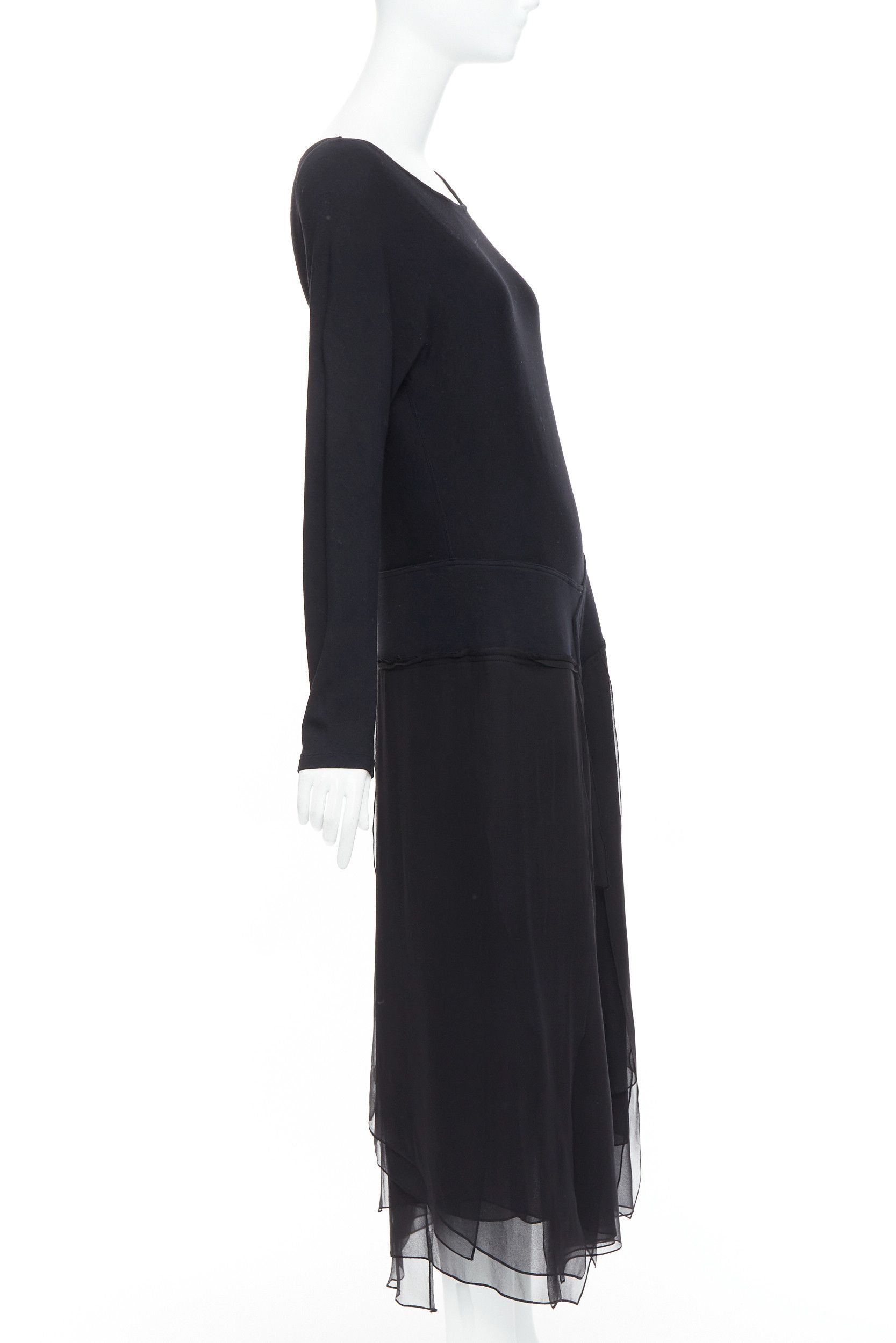 Donna Karan DONNA KARAN Vintage black silk trimmed viscose wool boxy midi dress L Size M / US 6-8 / IT 42-44 - 4 Thumbnail