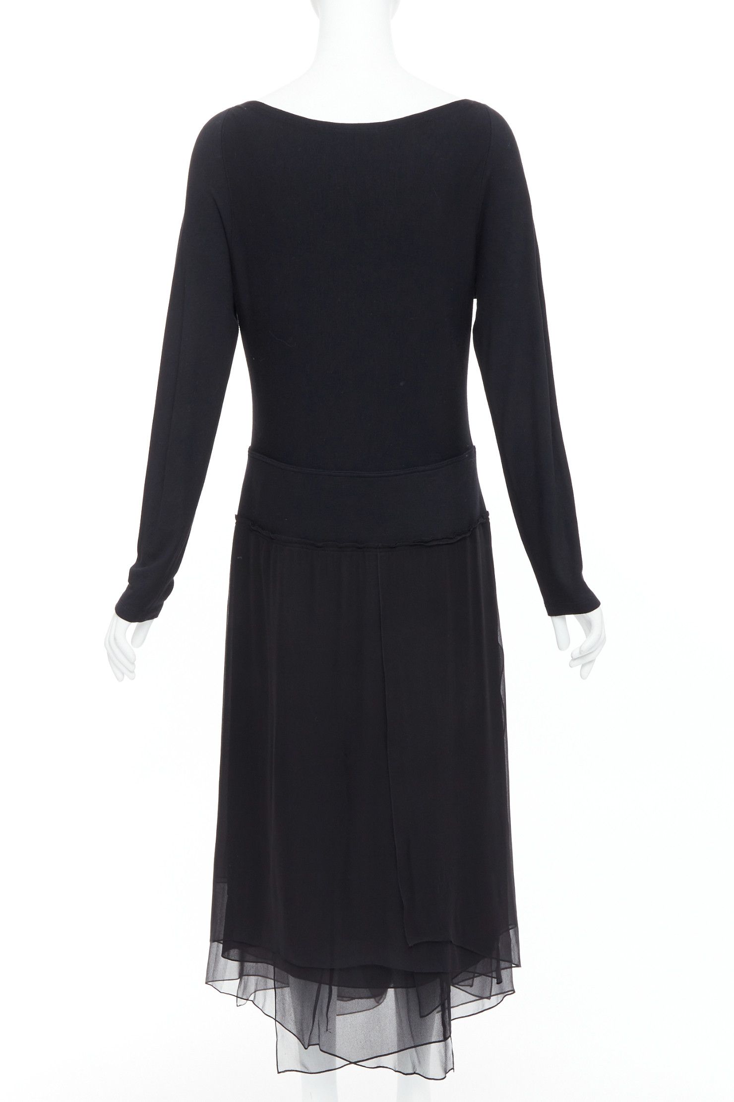 Donna Karan DONNA KARAN Vintage black silk trimmed viscose wool boxy midi dress L Size M / US 6-8 / IT 42-44 - 5 Thumbnail