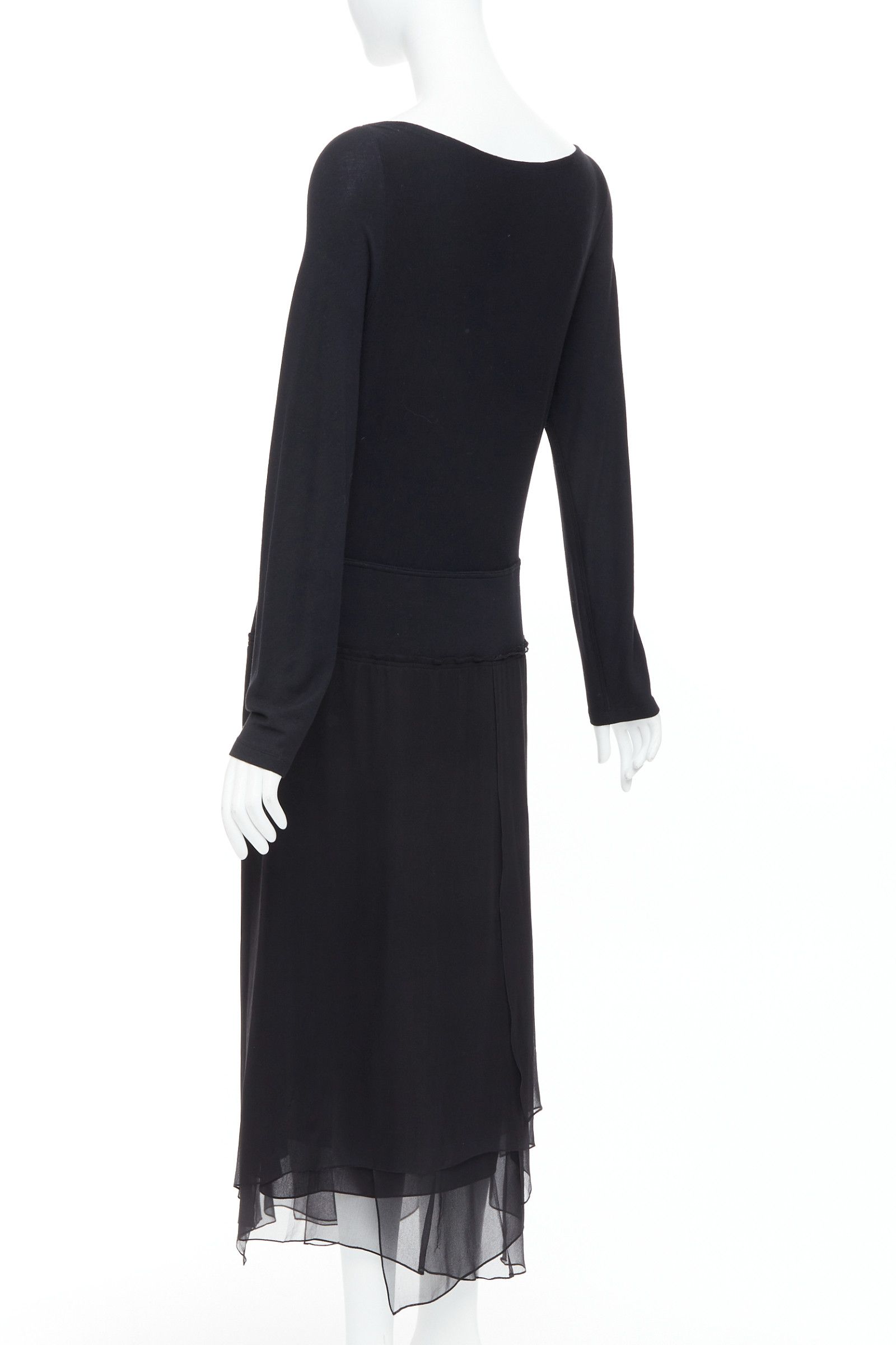Donna Karan DONNA KARAN Vintage black silk trimmed viscose wool boxy midi dress L Size M / US 6-8 / IT 42-44 - 6 Thumbnail