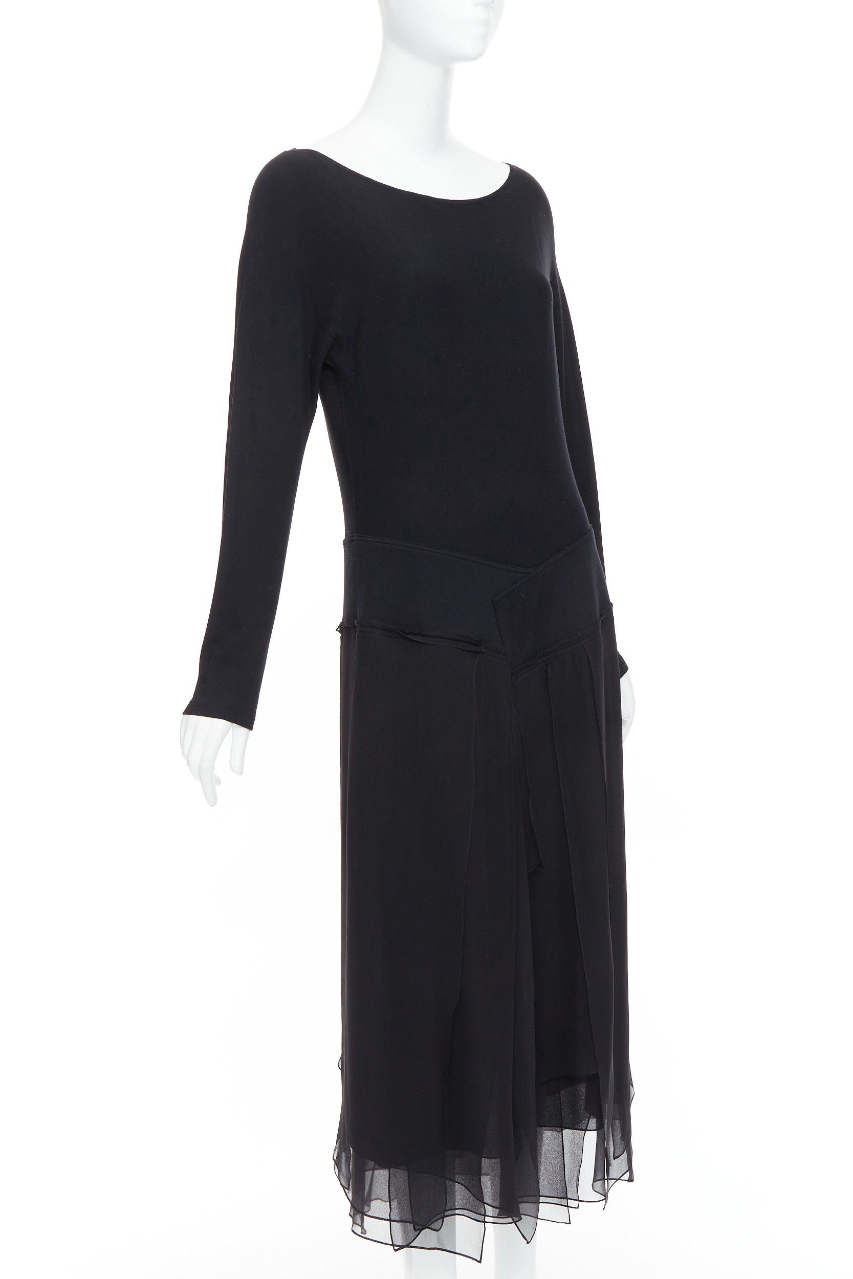Donna Karan DONNA KARAN Vintage black silk trimmed viscose wool boxy midi dress L Size M / US 6-8 / IT 42-44 - 3 Thumbnail