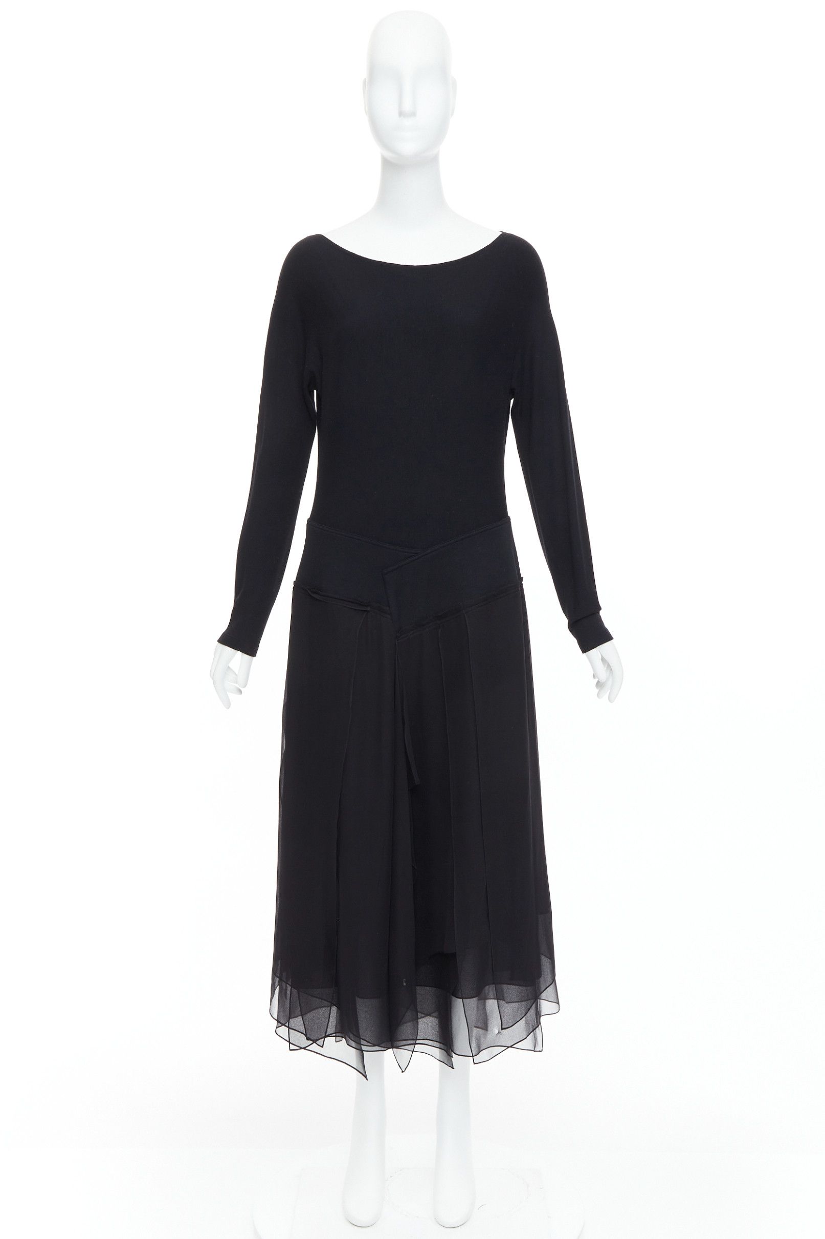Donna Karan DONNA KARAN Vintage black silk trimmed viscose wool boxy midi dress L Size M / US 6-8 / IT 42-44 - 9 Thumbnail