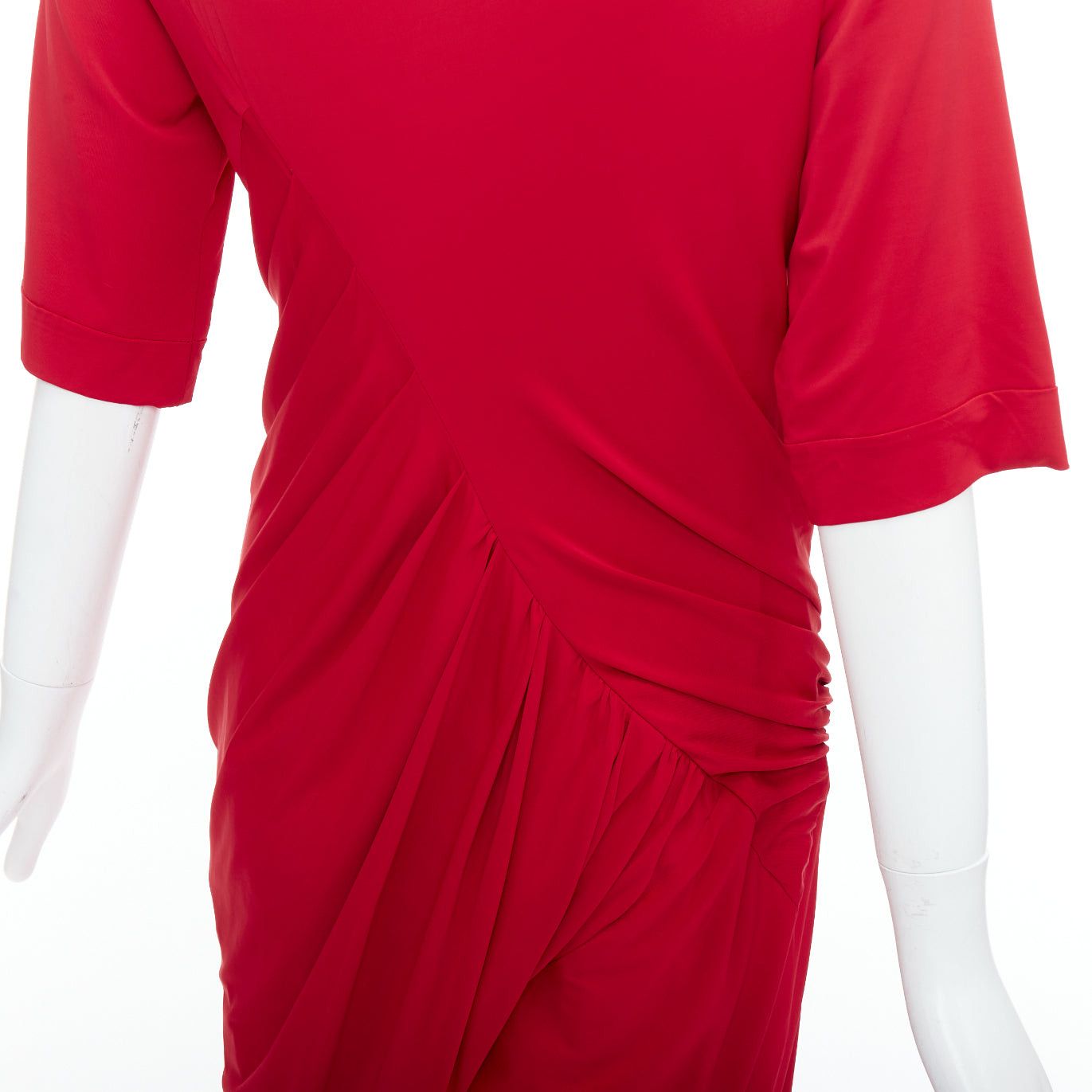 Donna Karan DONNA KARAN red asymmetric neck tuck draped midi dress L Size M / US 6-8 / IT 42-44 - 7 Thumbnail