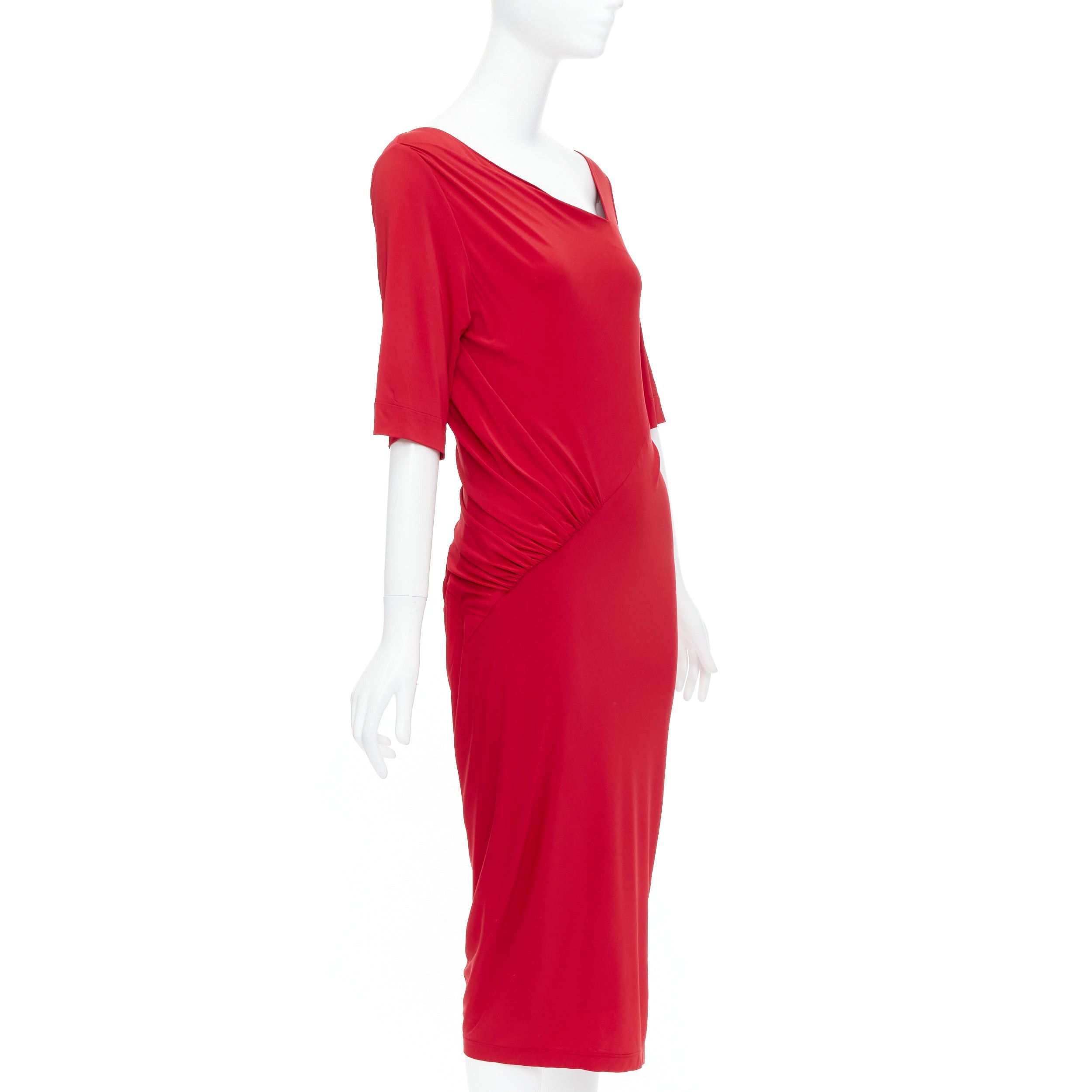 Donna Karan DONNA KARAN red asymmetric neck tuck draped midi dress L Size M / US 6-8 / IT 42-44 - 3 Thumbnail