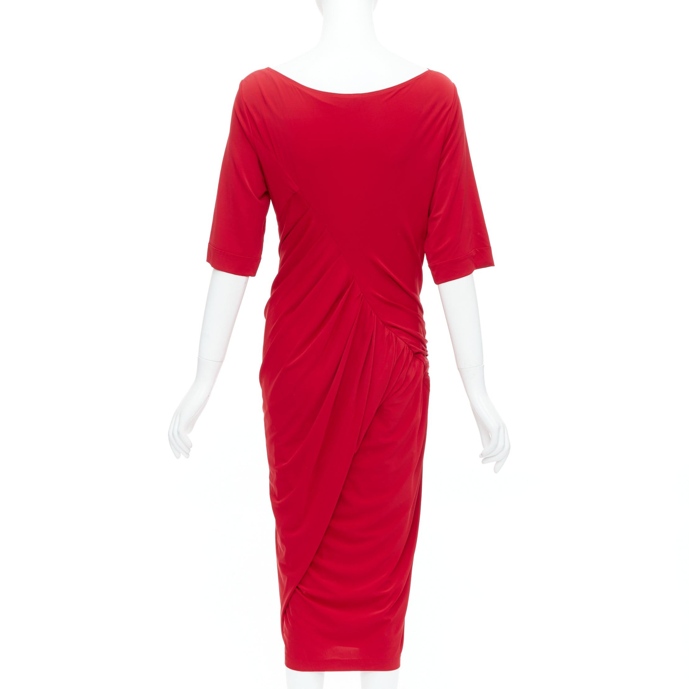 Donna Karan DONNA KARAN red asymmetric neck tuck draped midi dress L Size M / US 6-8 / IT 42-44 - 5 Thumbnail