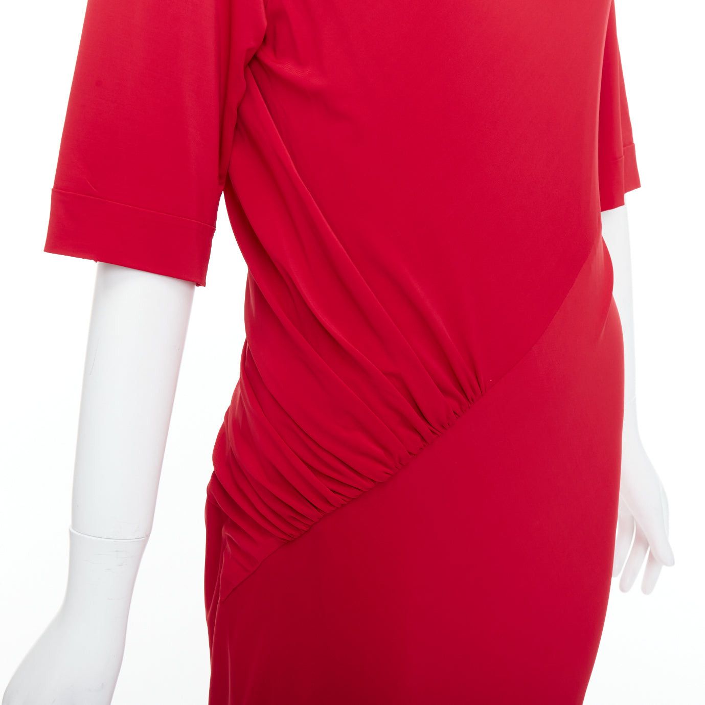 Donna Karan DONNA KARAN red asymmetric neck tuck draped midi dress L Size M / US 6-8 / IT 42-44 - 2 Thumbnail