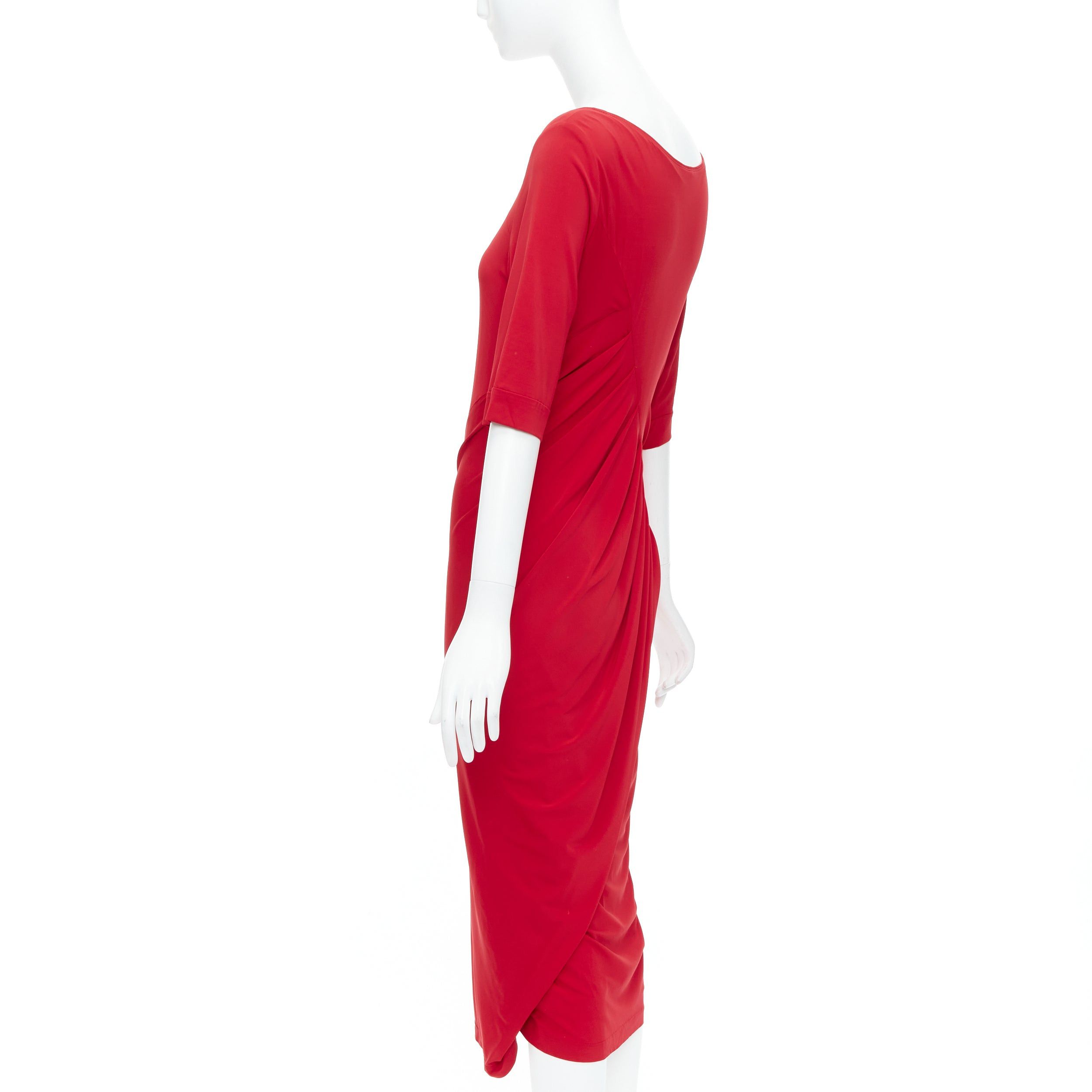Donna Karan DONNA KARAN red asymmetric neck tuck draped midi dress L Size M / US 6-8 / IT 42-44 - 6 Thumbnail