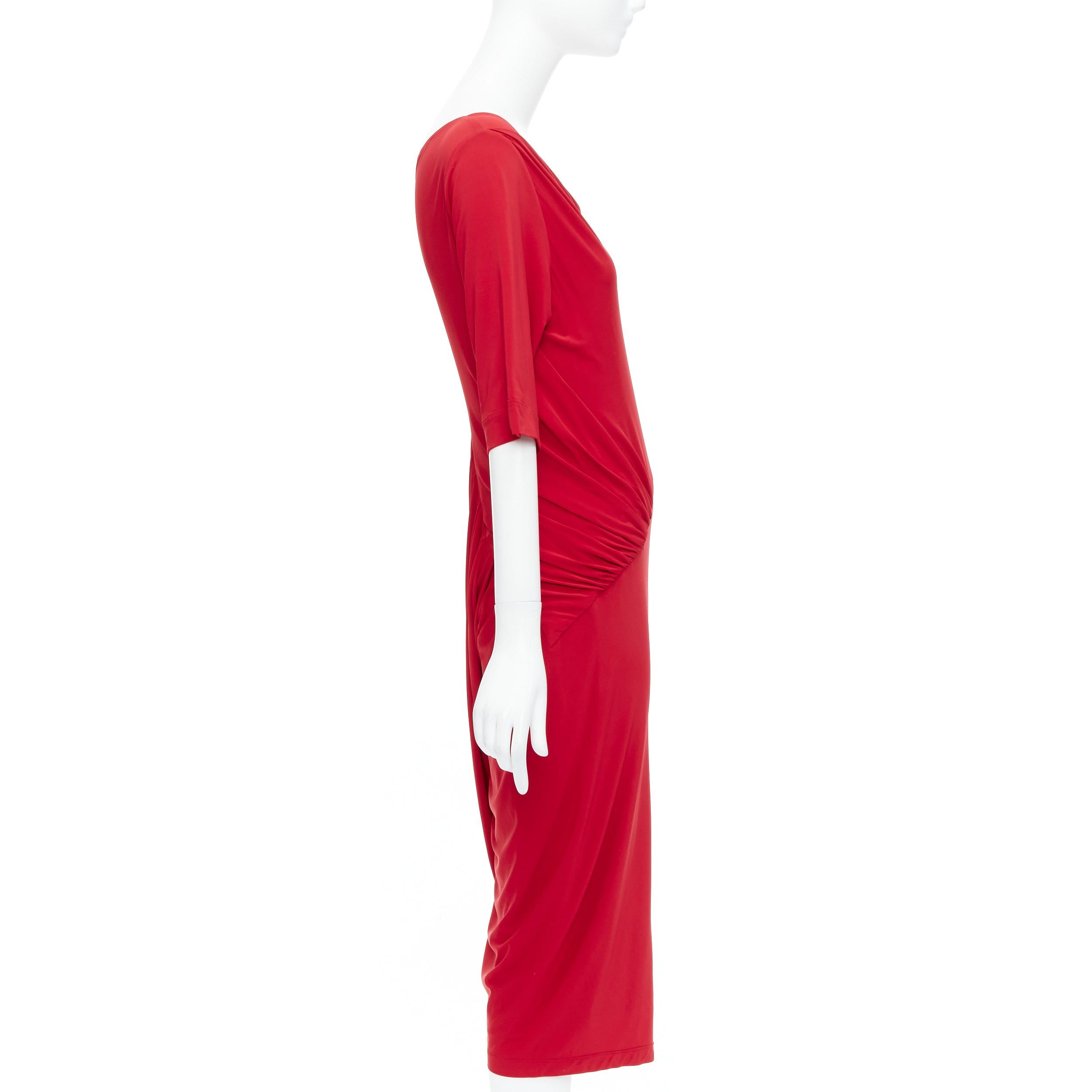 Donna Karan DONNA KARAN red asymmetric neck tuck draped midi dress L Size M / US 6-8 / IT 42-44 - 4 Thumbnail