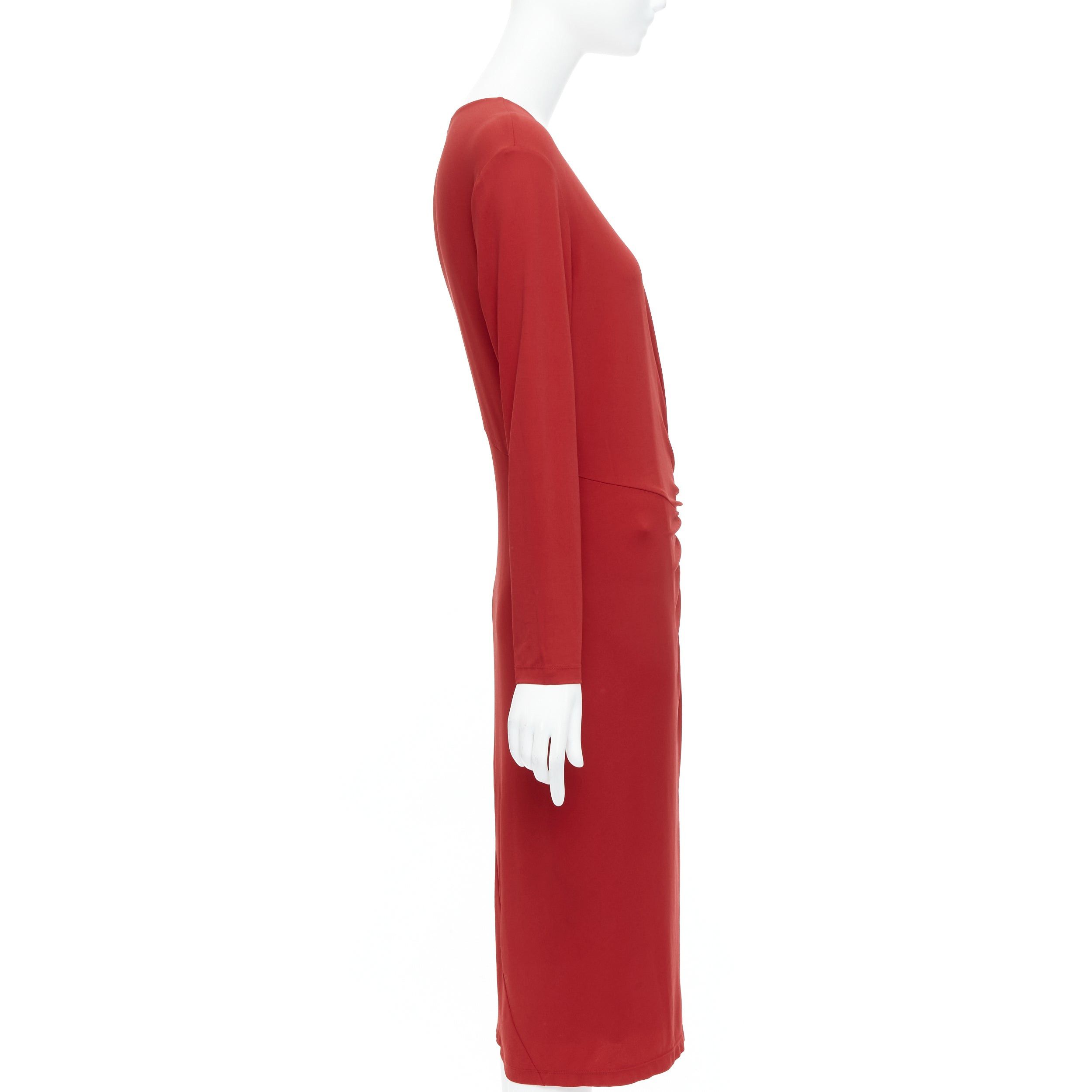 Donna Karan DONNA KARAN Vintage red viscose blend V neck silver buckle drape midi dress L Size M / US 6-8 / IT 42-44 - 4 Thumbnail