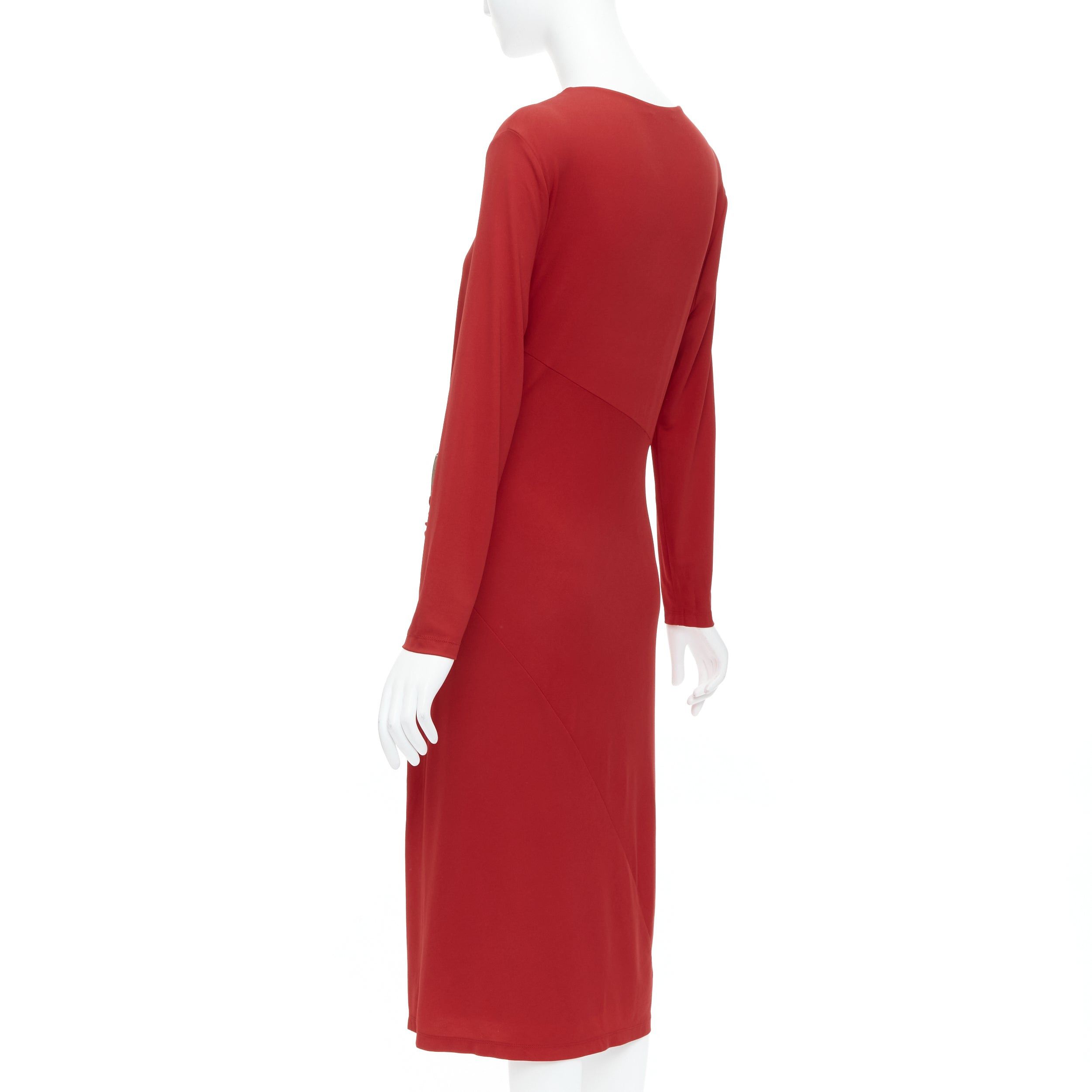 Donna Karan DONNA KARAN Vintage red viscose blend V neck silver buckle drape midi dress L Size M / US 6-8 / IT 42-44 - 6 Thumbnail
