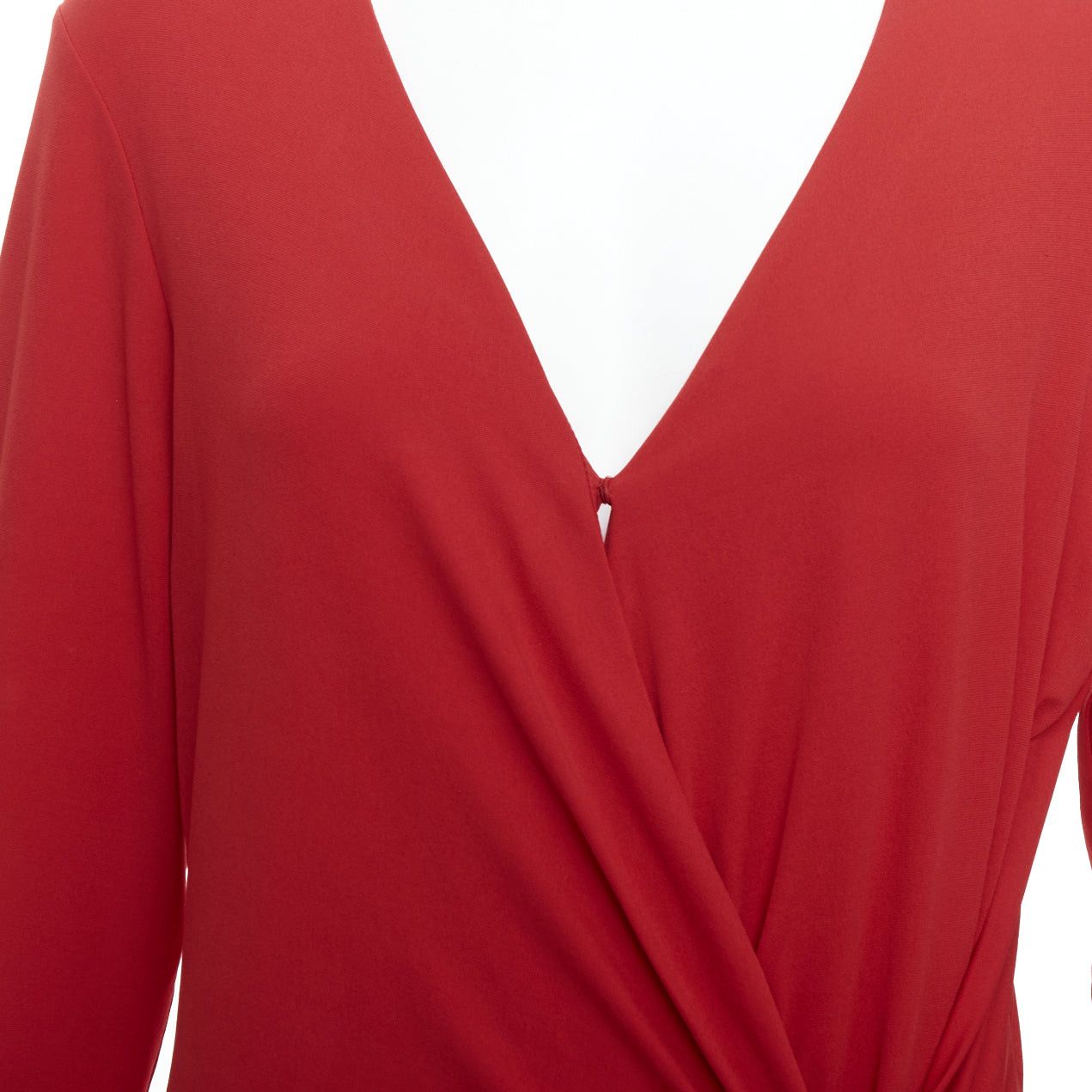 Donna Karan DONNA KARAN Vintage red viscose blend V neck silver buckle drape midi dress L Size M / US 6-8 / IT 42-44 - 7 Thumbnail