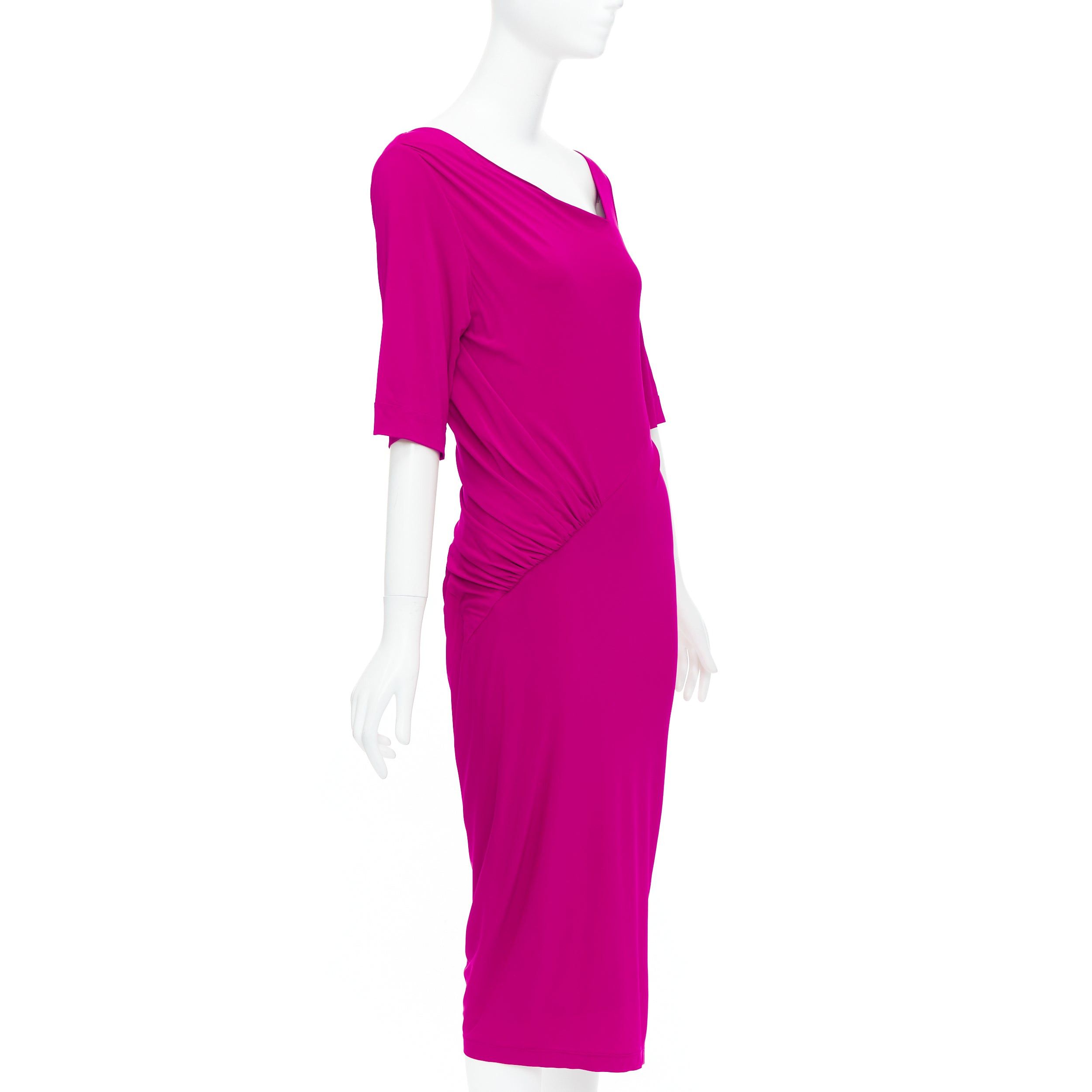 Donna Karan DONNA KARAN berry pink asymmetric neck tuck draped midi dress L Size M / US 6-8 / IT 42-44 - 3 Thumbnail