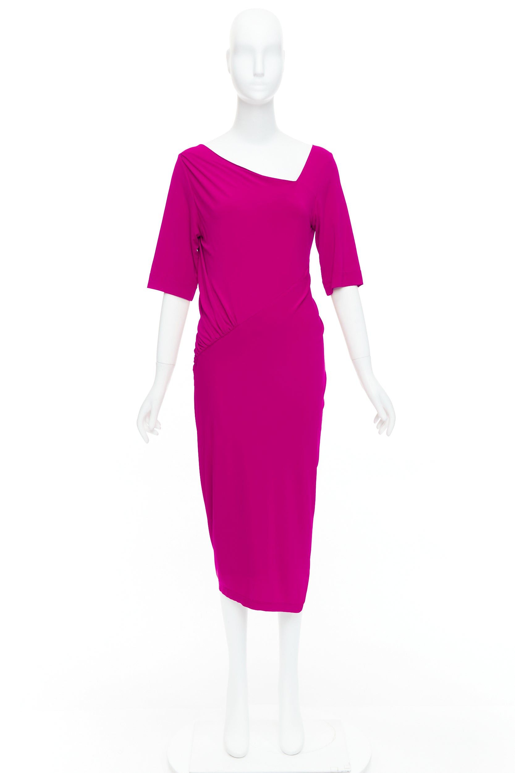Donna Karan DONNA KARAN berry pink asymmetric neck tuck draped midi dress L Size M / US 6-8 / IT 42-44 - 9 Thumbnail