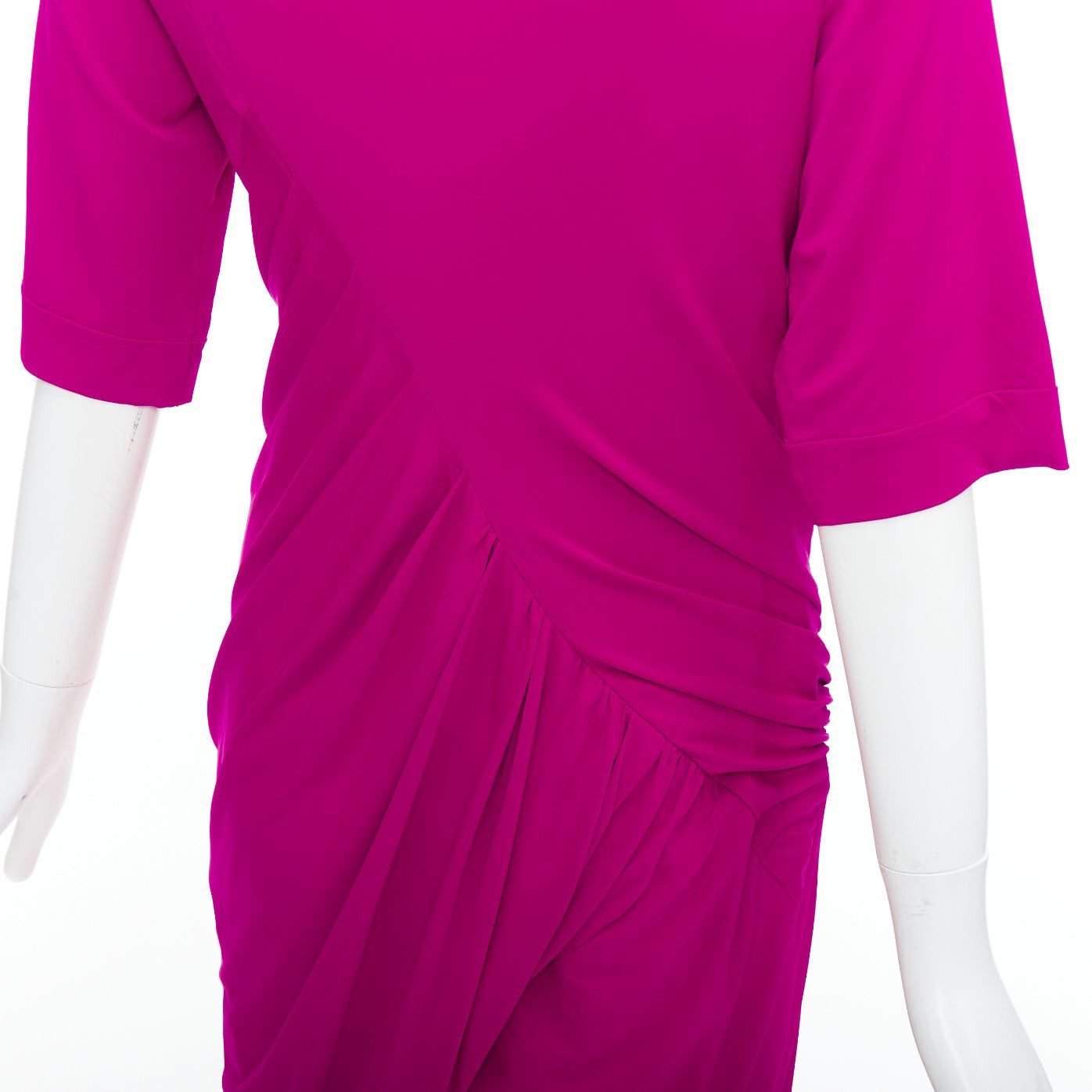 Donna Karan DONNA KARAN berry pink asymmetric neck tuck draped midi dress L Size M / US 6-8 / IT 42-44 - 7 Thumbnail