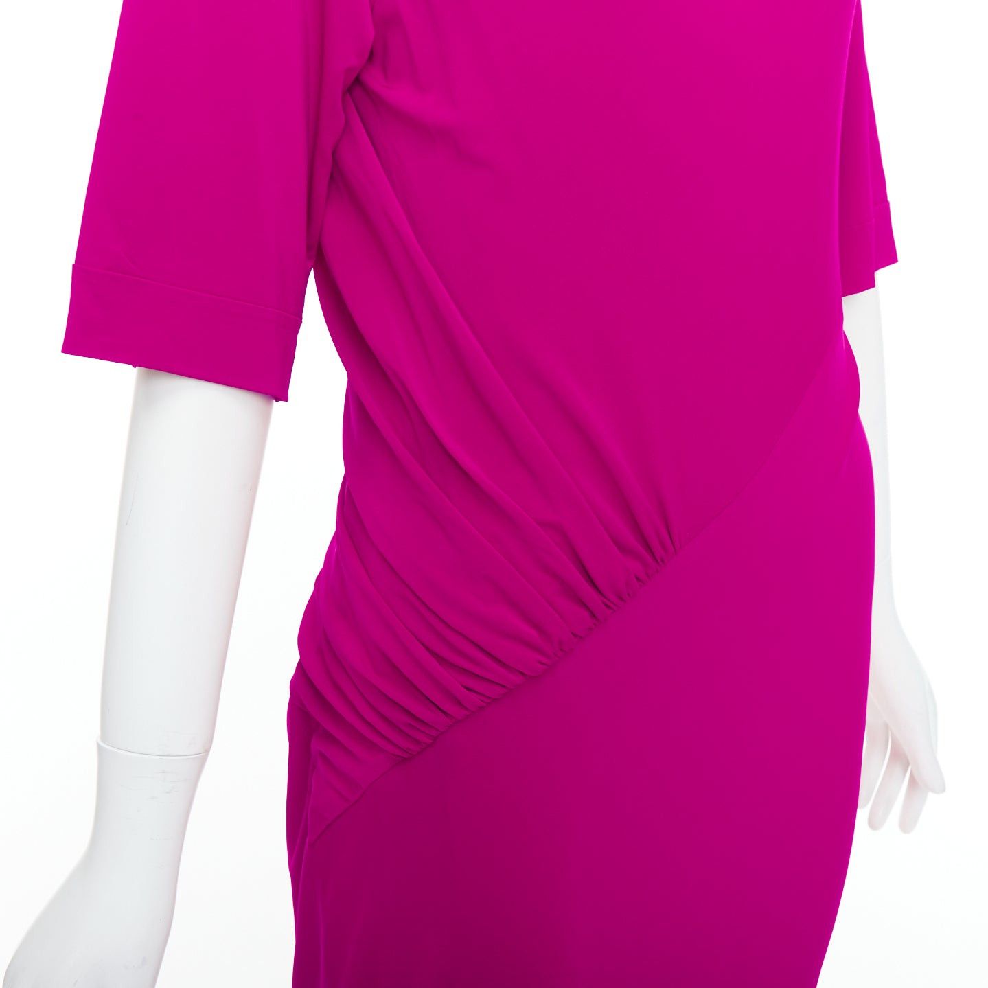 Donna Karan DONNA KARAN berry pink asymmetric neck tuck draped midi dress L Size M / US 6-8 / IT 42-44 - 2 Thumbnail