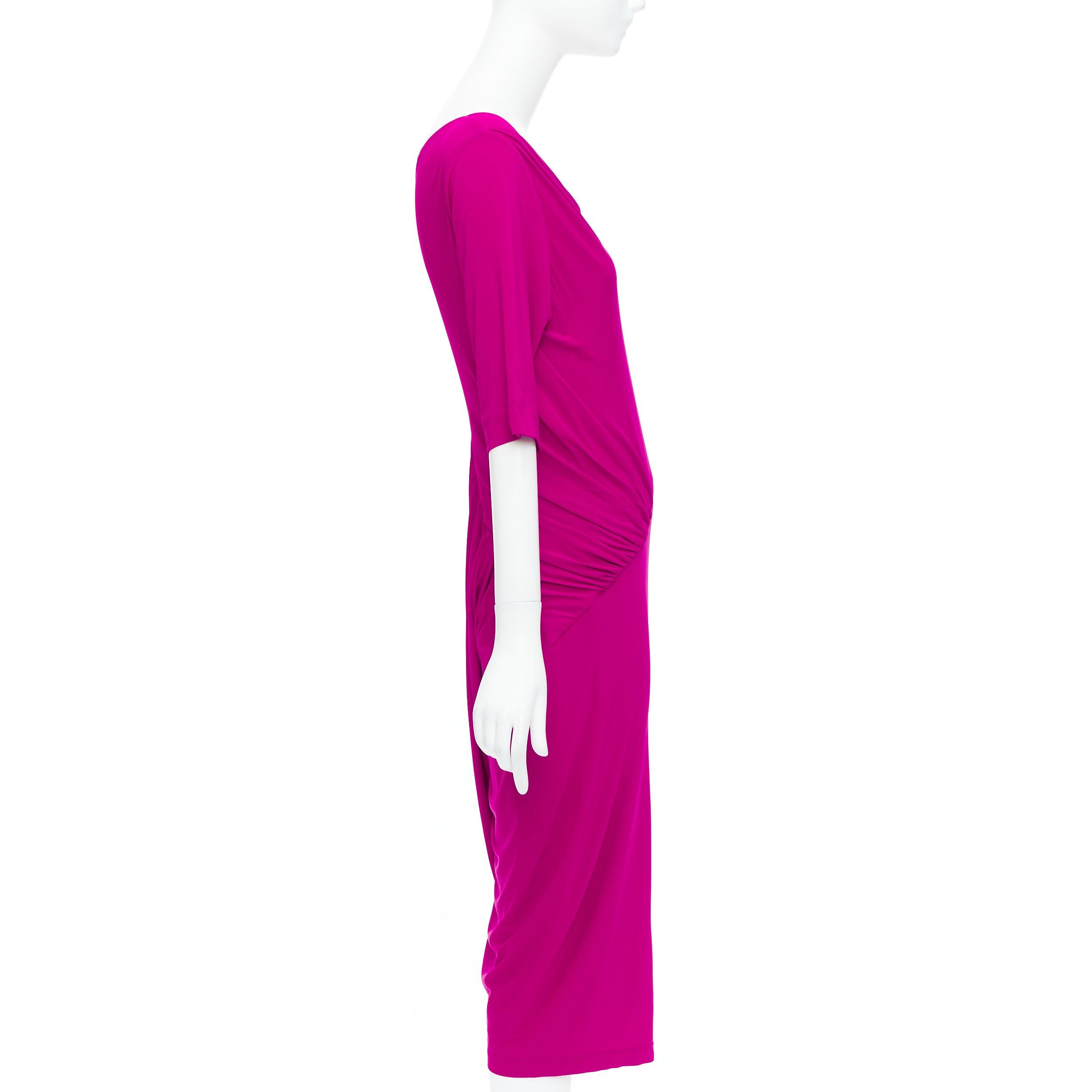 Donna Karan DONNA KARAN berry pink asymmetric neck tuck draped midi dress L Size M / US 6-8 / IT 42-44 - 4 Thumbnail