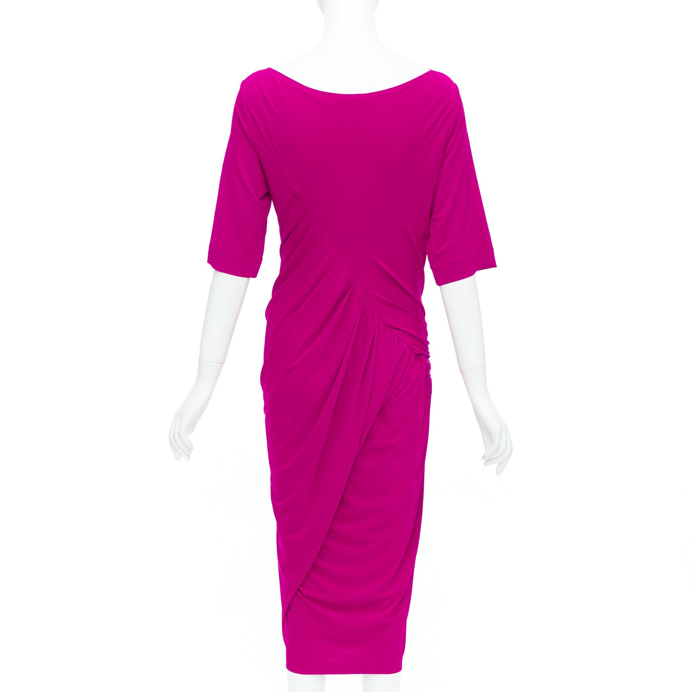 Donna Karan DONNA KARAN berry pink asymmetric neck tuck draped midi dress L Size M / US 6-8 / IT 42-44 - 5 Thumbnail
