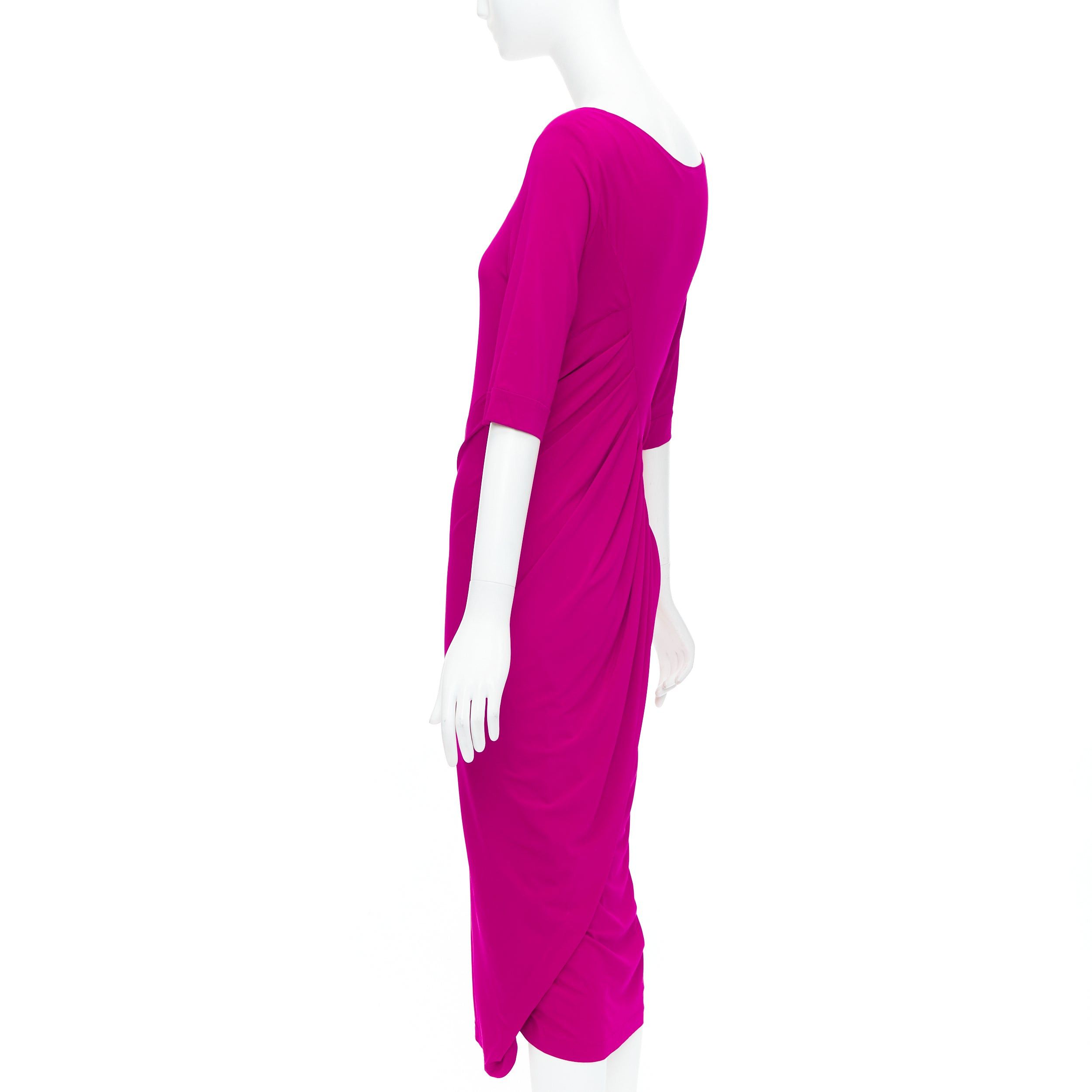 Donna Karan DONNA KARAN berry pink asymmetric neck tuck draped midi dress L Size M / US 6-8 / IT 42-44 - 6 Thumbnail