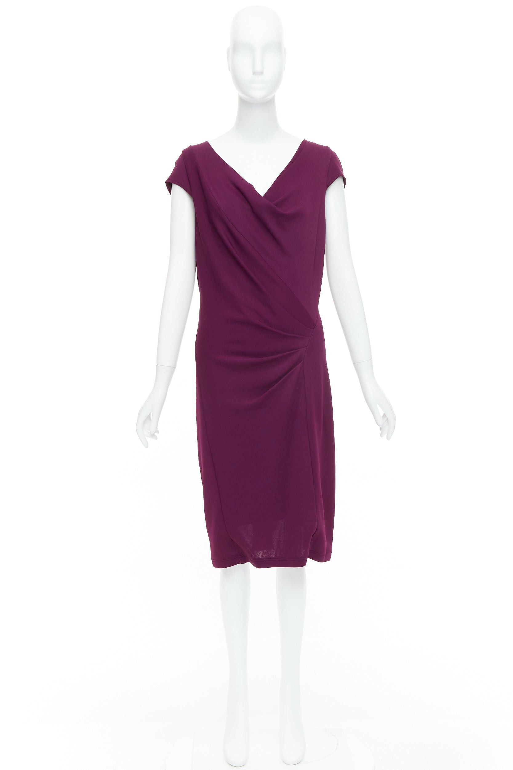 Donna Karan DONNA KARAN dark purple asymmetric drape cowl neck sheath dress L Size M / US 6-8 / IT 42-44 - 9 Thumbnail