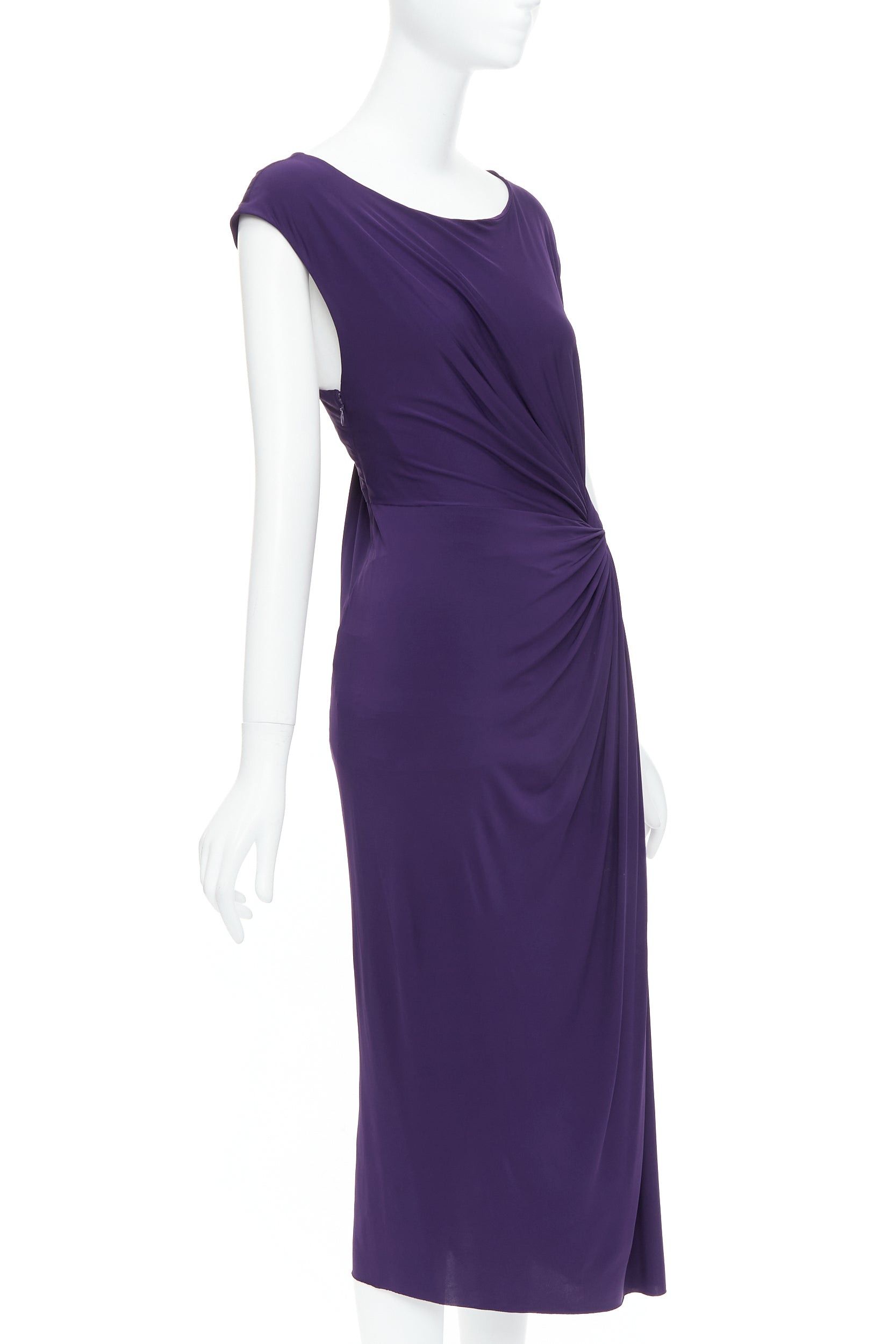 Donna Karan DONNA KARAN purple draped side knot criss cross back grecian dress L Size M / US 6-8 / IT 42-44 - 3 Thumbnail