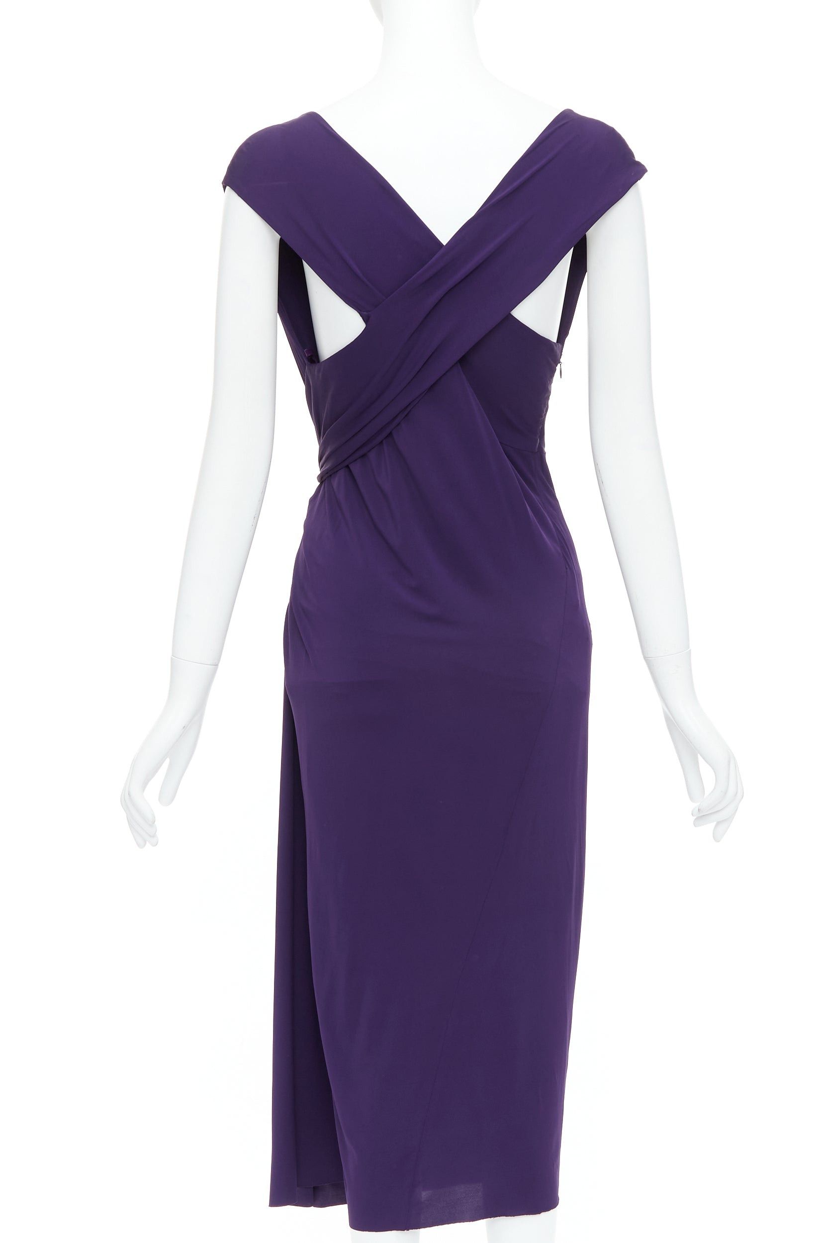Donna Karan DONNA KARAN purple draped side knot criss cross back grecian dress L Size M / US 6-8 / IT 42-44 - 5 Thumbnail