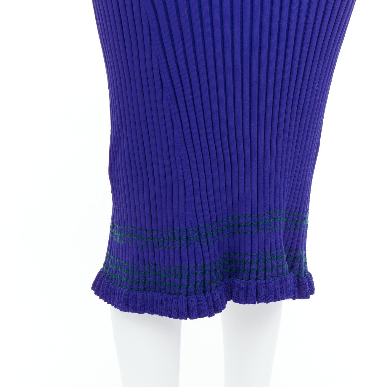 Altuzarra ALTUZARRA cobalt blue green topstitch ribbed bodycon V neck dress L Size M / US 6-8 / IT 42-44 - 2 Thumbnail
