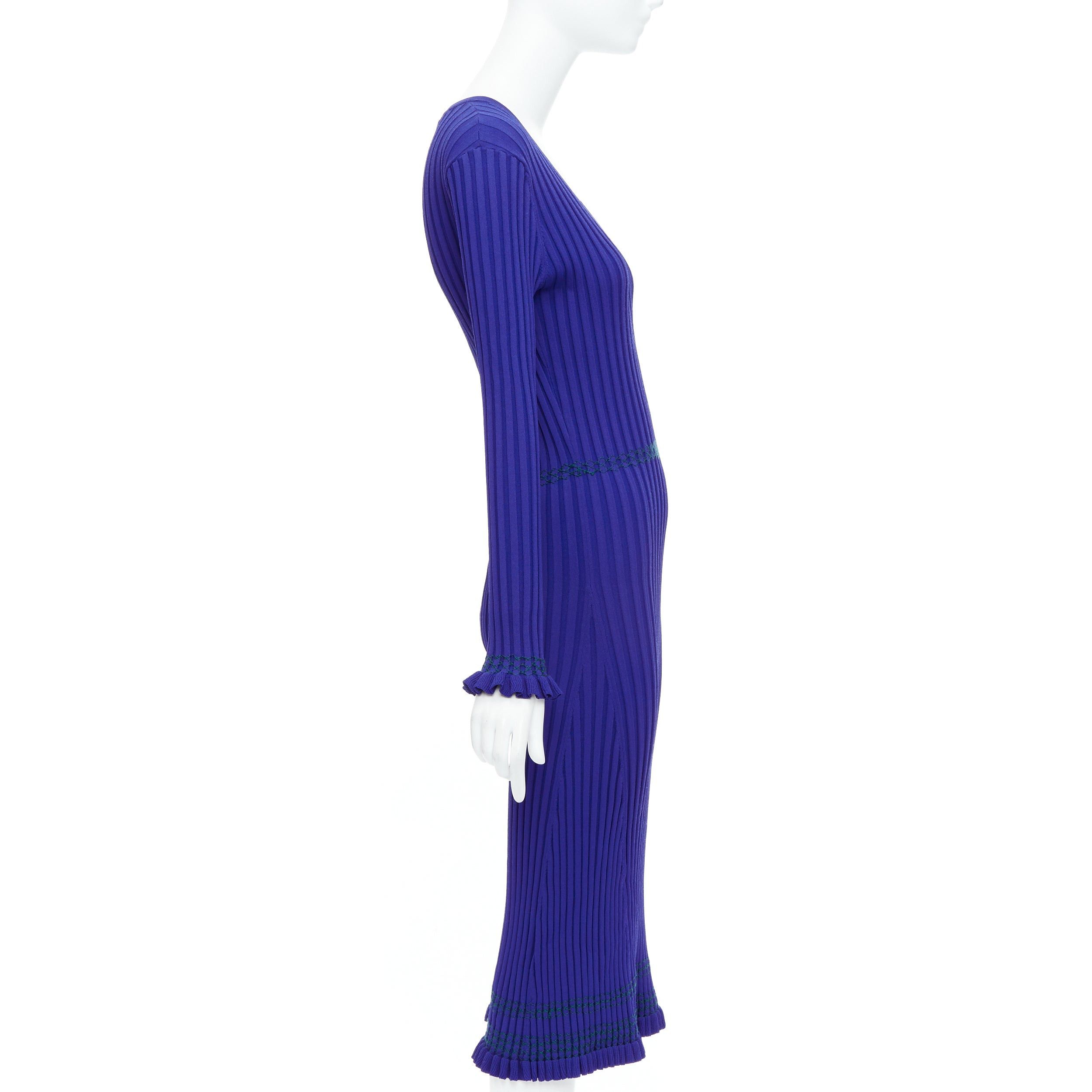 Altuzarra ALTUZARRA cobalt blue green topstitch ribbed bodycon V neck dress L Size M / US 6-8 / IT 42-44 - 4 Thumbnail