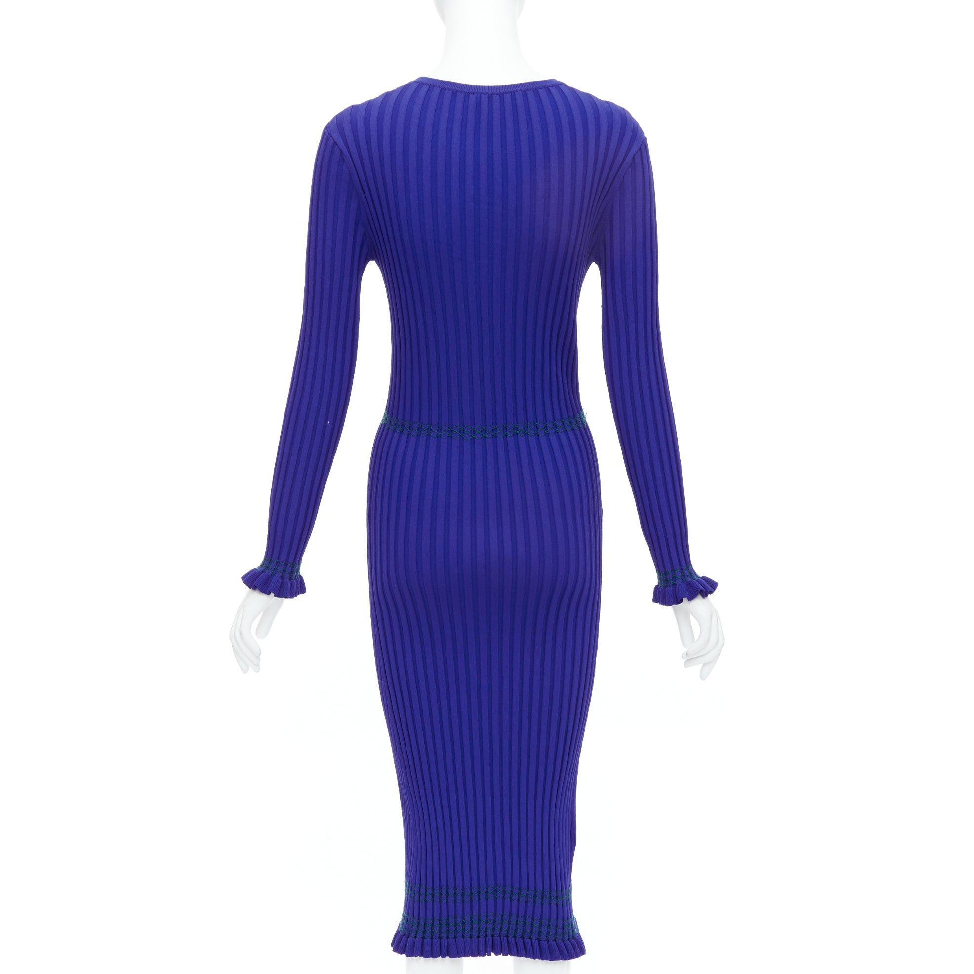 Altuzarra ALTUZARRA cobalt blue green topstitch ribbed bodycon V neck dress L Size M / US 6-8 / IT 42-44 - 5 Thumbnail