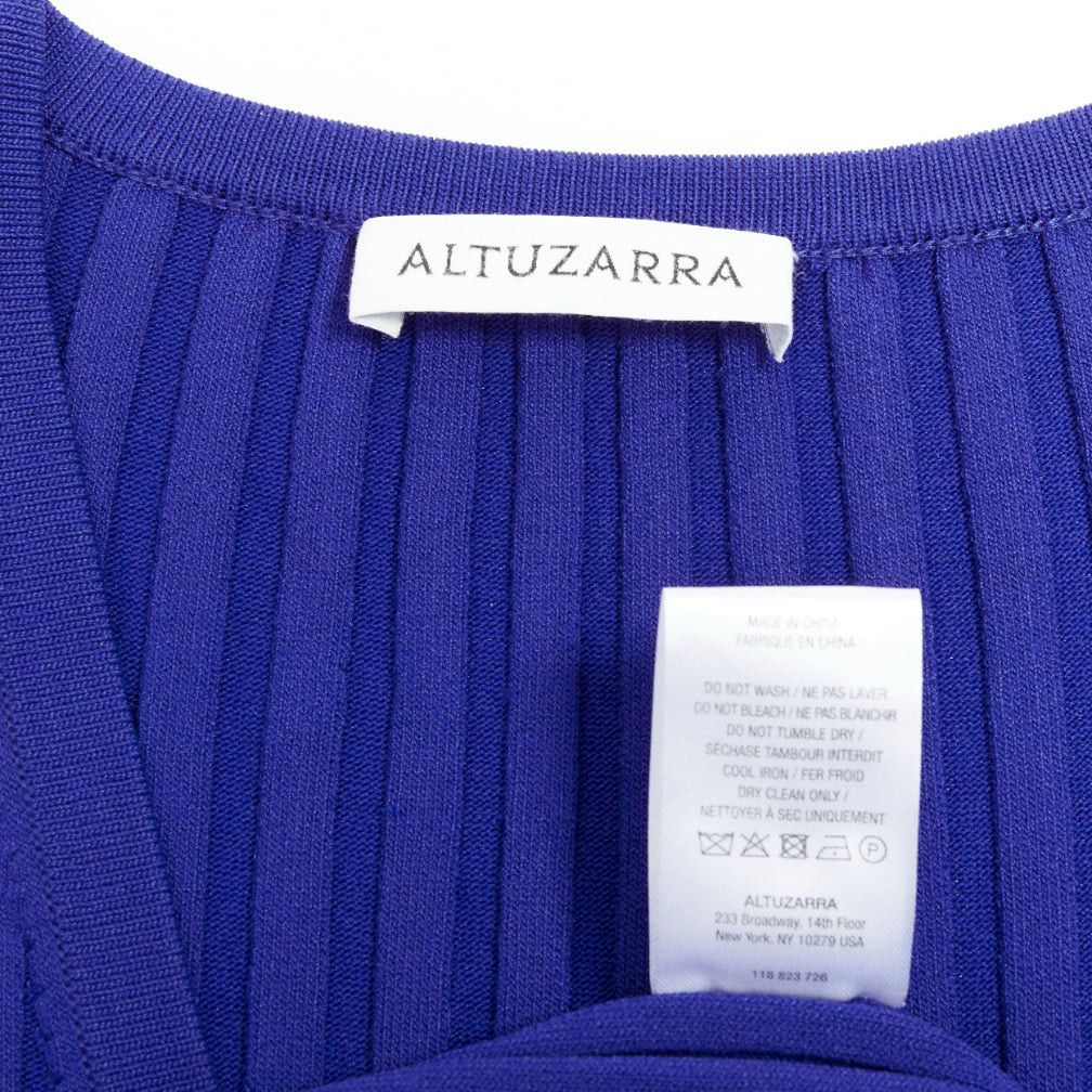 Altuzarra ALTUZARRA cobalt blue green topstitch ribbed bodycon V neck dress L Size M / US 6-8 / IT 42-44 - 8 Thumbnail