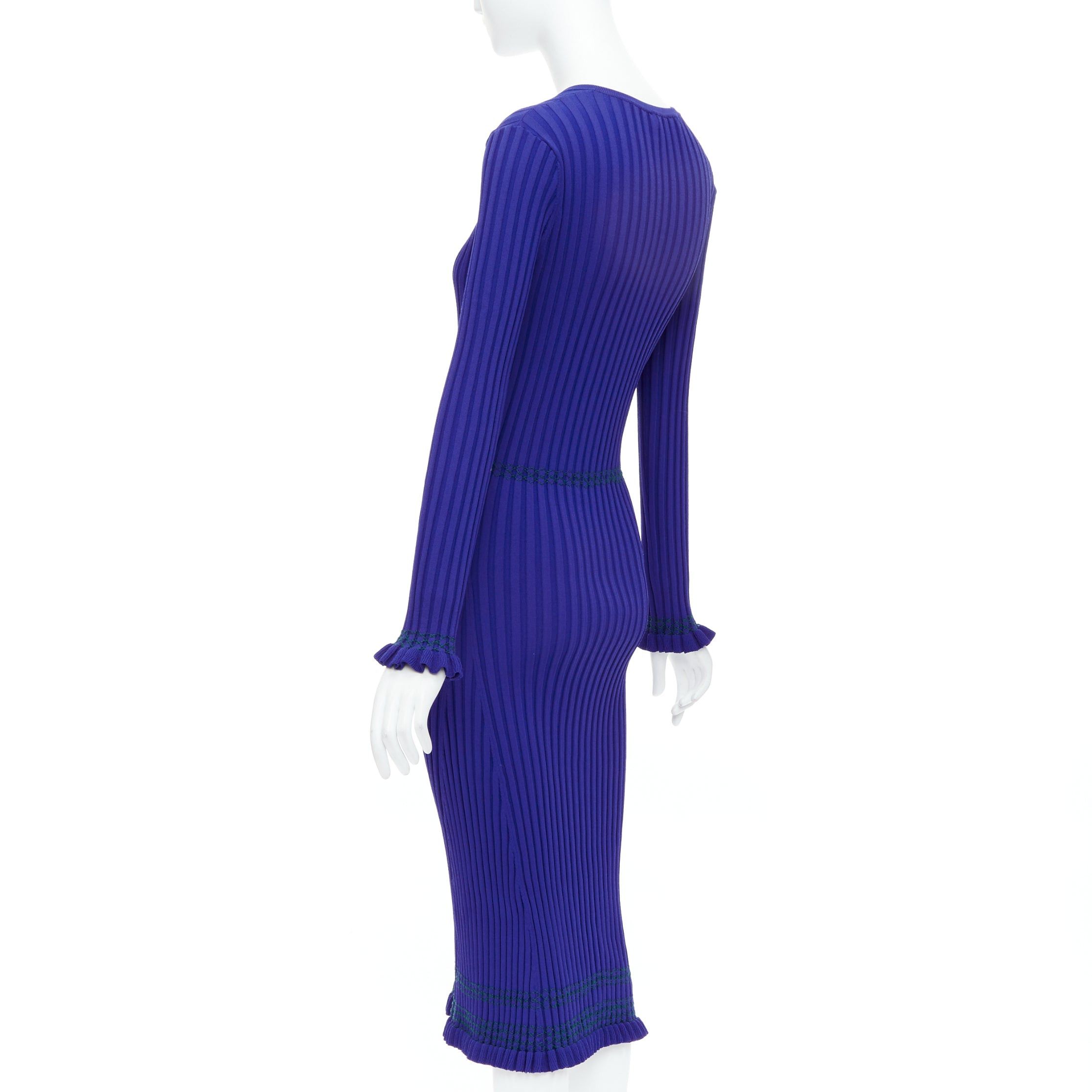 Altuzarra ALTUZARRA cobalt blue green topstitch ribbed bodycon V neck dress L Size M / US 6-8 / IT 42-44 - 6 Thumbnail