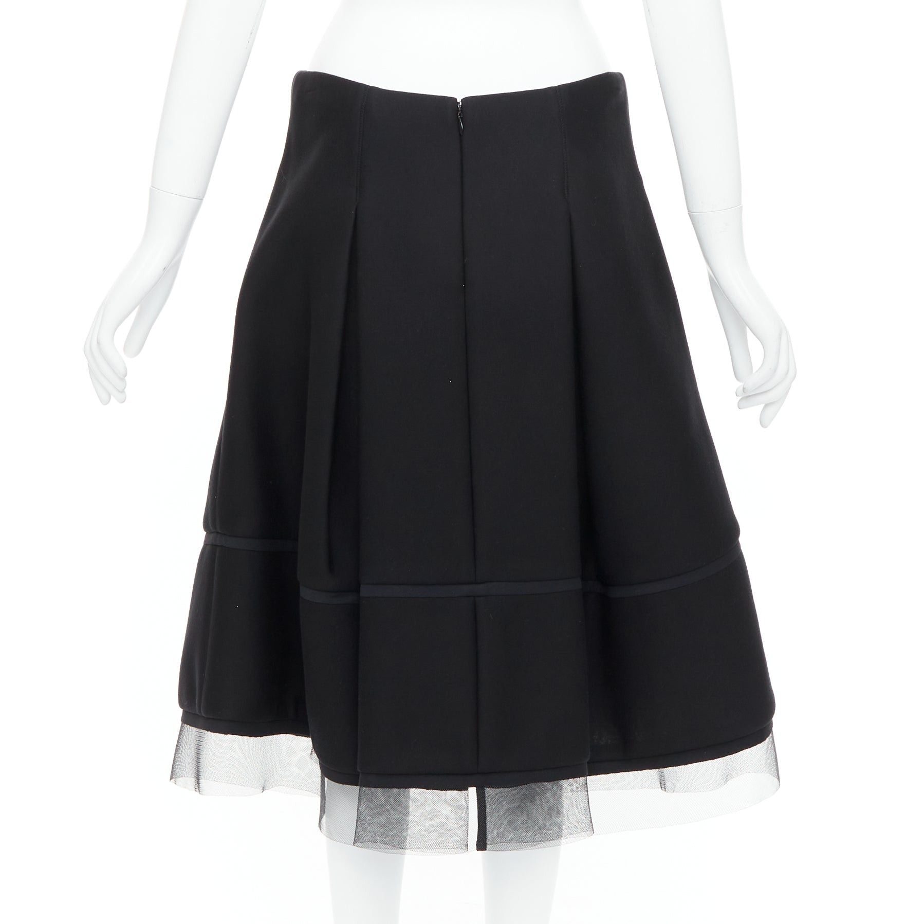 Donna Karan DONNA KARAN black scuba pleated tulle mesh trim A-line skirt FR40 L Size 30" / US 8 / IT 44 - 5 Thumbnail