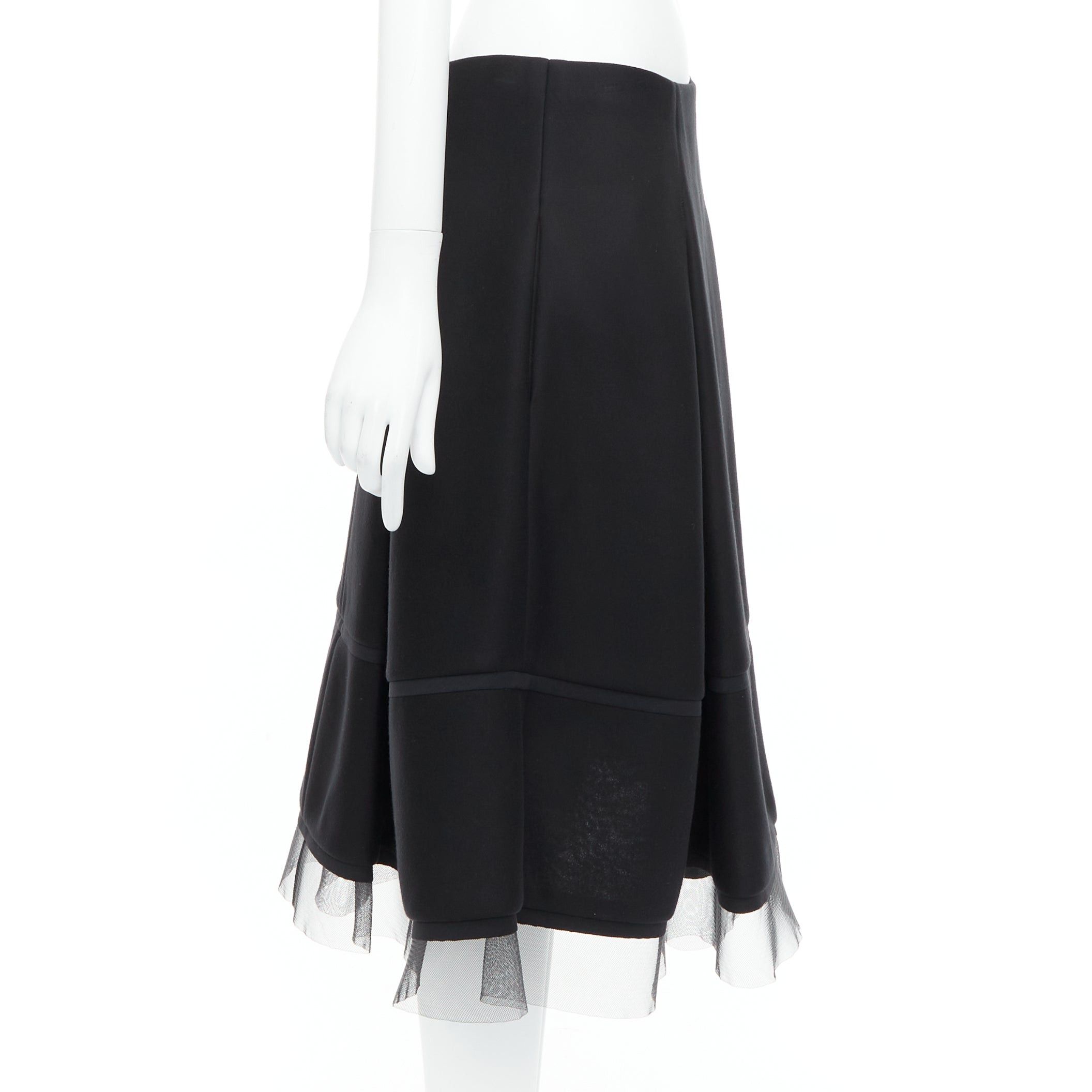 Donna Karan DONNA KARAN black scuba pleated tulle mesh trim A-line skirt FR40 L Size 30" / US 8 / IT 44 - 4 Thumbnail