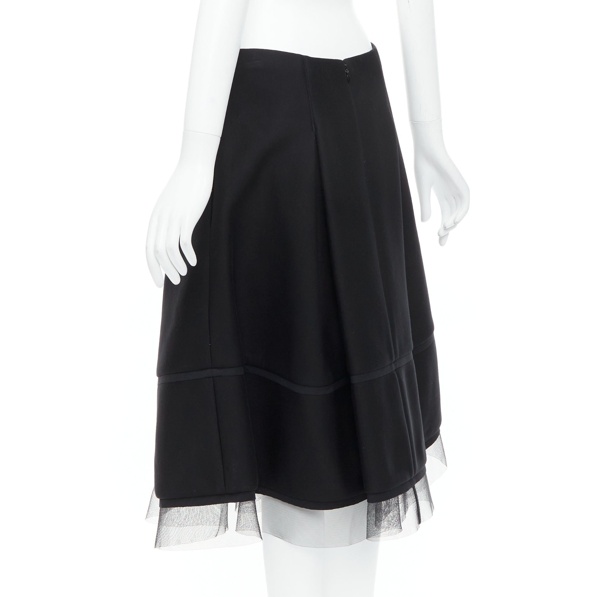 Donna Karan DONNA KARAN black scuba pleated tulle mesh trim A-line skirt FR40 L Size 30" / US 8 / IT 44 - 6 Thumbnail