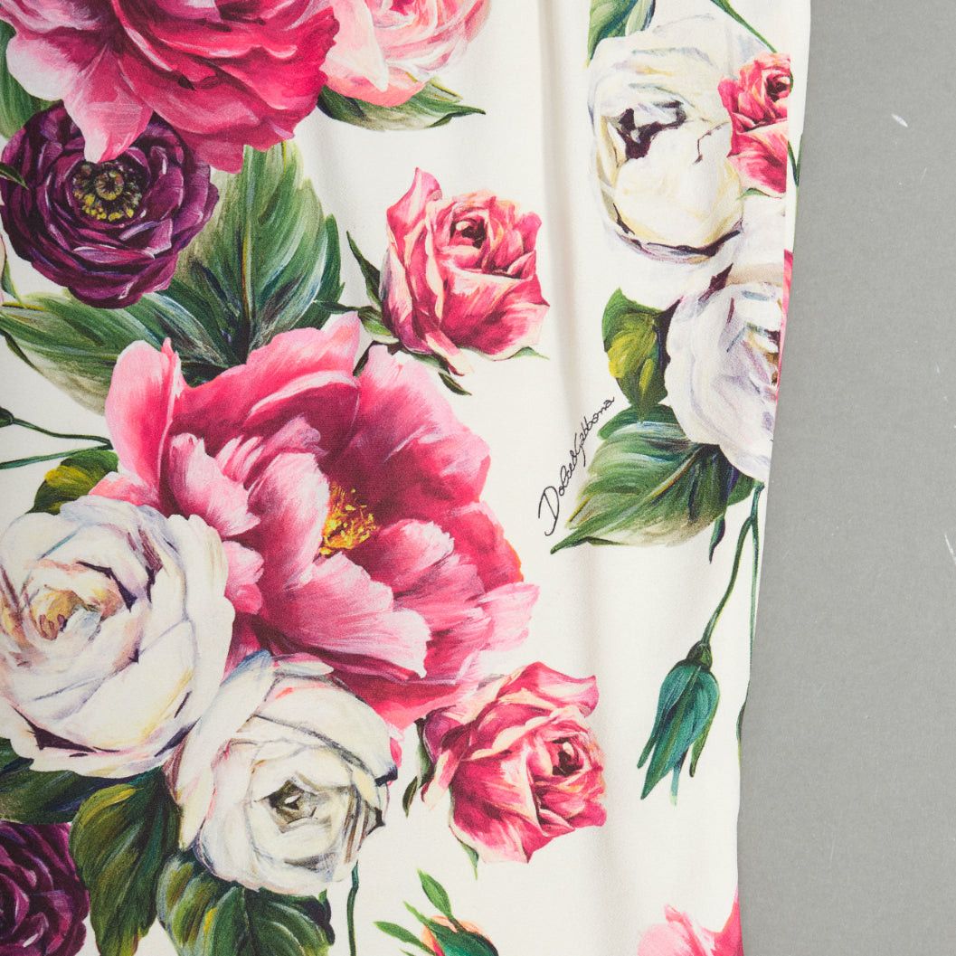 Dolce & Gabbana DOLCE GABBANA white red floral print silk lined elastic knee skirt IT48 XXL Size 34" / US 12 / IT 48 - 3 Thumbnail