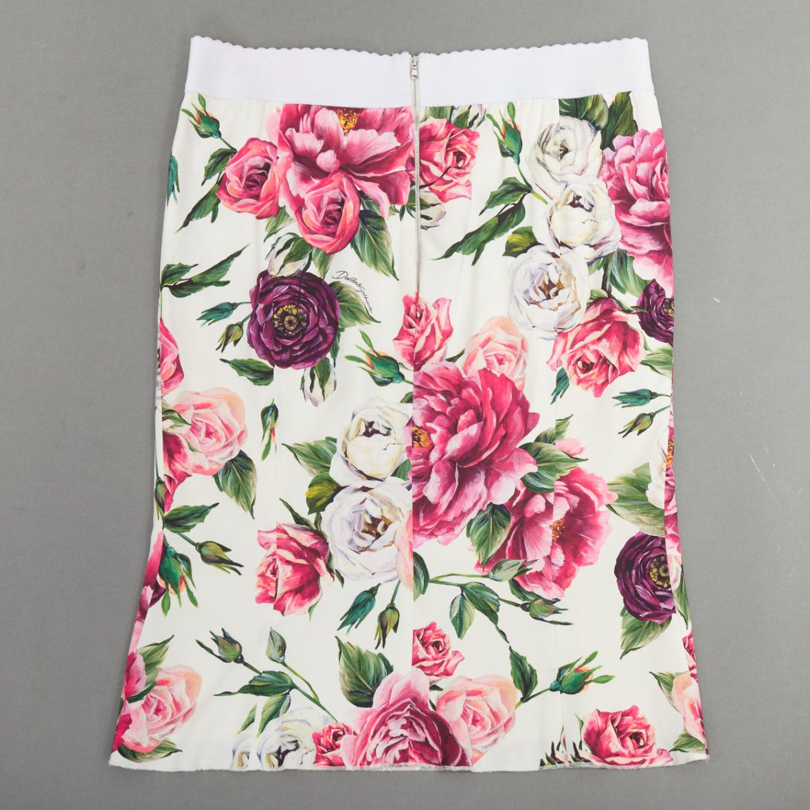 Dolce & Gabbana DOLCE GABBANA white red floral print silk lined elastic knee skirt IT48 XXL Size 34" / US 12 / IT 48 - 4 Thumbnail