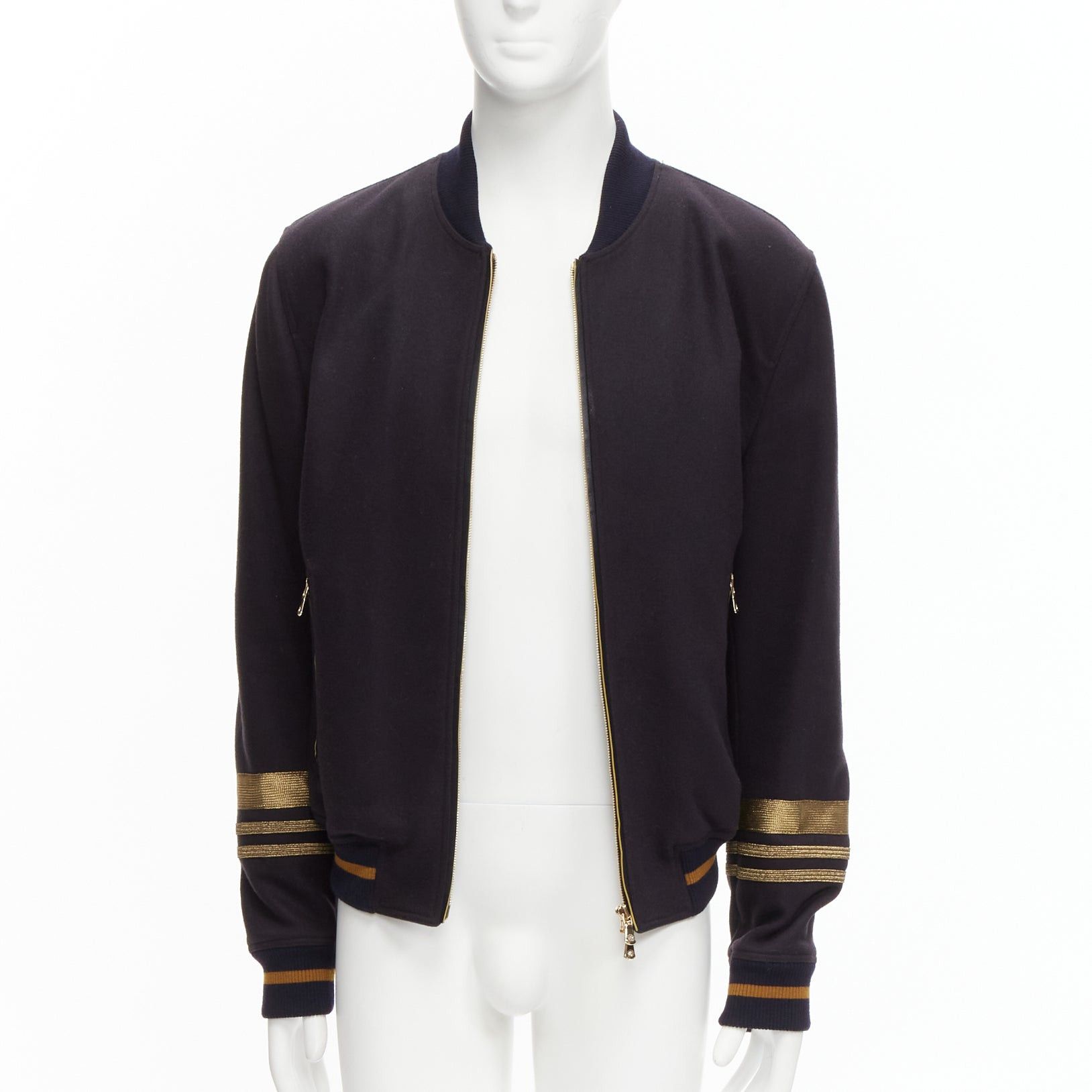 Dolce & Gabbana DOLCE GABBANA black virgin wool gold military trim cuffed bomber jacket IT50 L Size US L / EU 52-54 / 3 - 3 Thumbnail