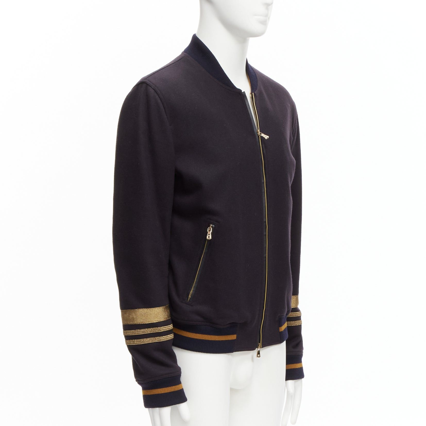 Dolce & Gabbana DOLCE GABBANA black virgin wool gold military trim cuffed bomber jacket IT50 L Size US L / EU 52-54 / 3 - 4 Thumbnail