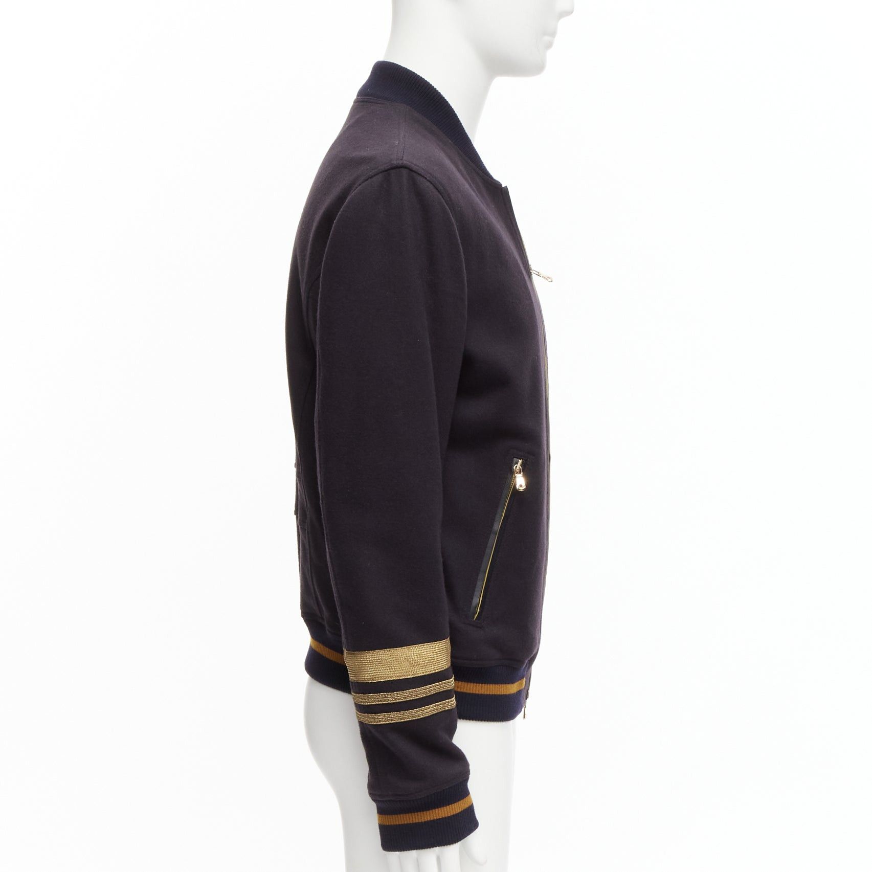 Dolce & Gabbana DOLCE GABBANA black virgin wool gold military trim cuffed bomber jacket IT50 L Size US L / EU 52-54 / 3 - 5 Thumbnail