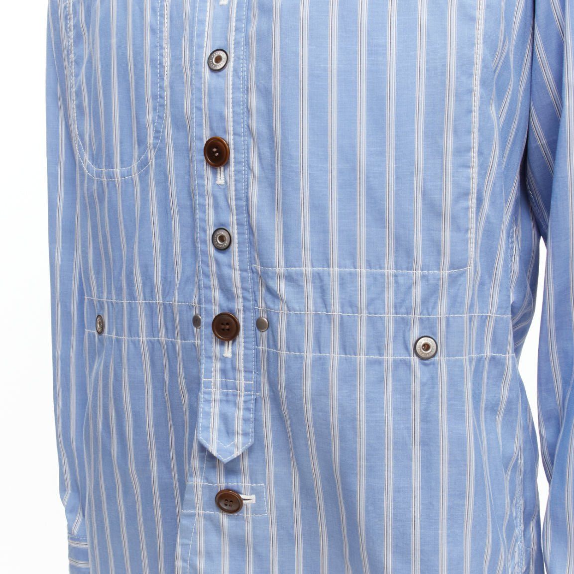 Junya Watanabe JUNYA WATANABE MAN 2013 blue brown cotton linen striped deconstructed parka jacket M Size US M / EU 48-50 / 2 - 8 Thumbnail