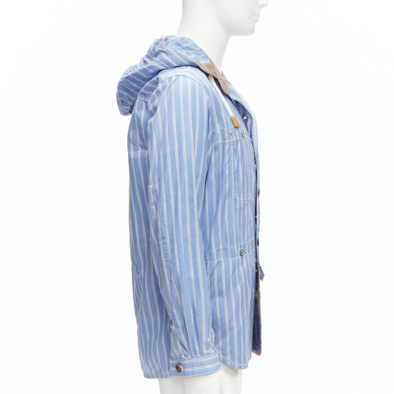 Junya Watanabe JUNYA WATANABE MAN 2013 blue brown cotton linen striped deconstructed parka jacket M Size US M / EU 48-50 / 2 - 5 Thumbnail