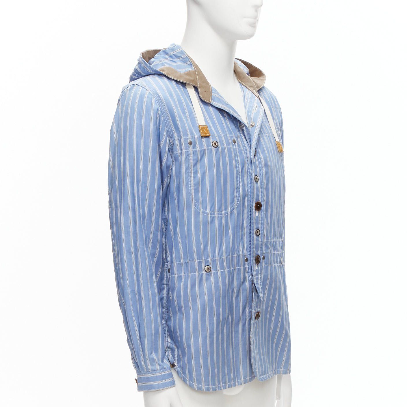 Junya Watanabe JUNYA WATANABE MAN 2013 blue brown cotton linen striped deconstructed parka jacket M Size US M / EU 48-50 / 2 - 4 Thumbnail