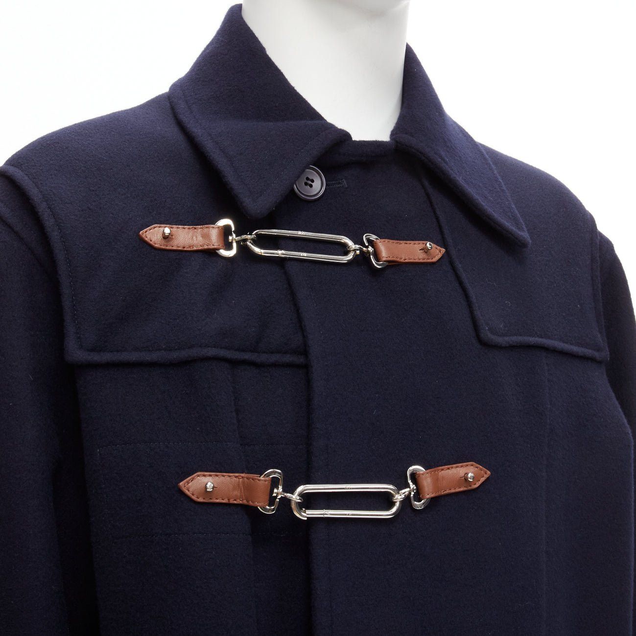 Ralph Lauren RALPH LAUREN Purple Label Fintona 100% wool navy brown silver toggle buckle coat Size 6 M Size US M / EU 48-50 / 2 - 2 Thumbnail