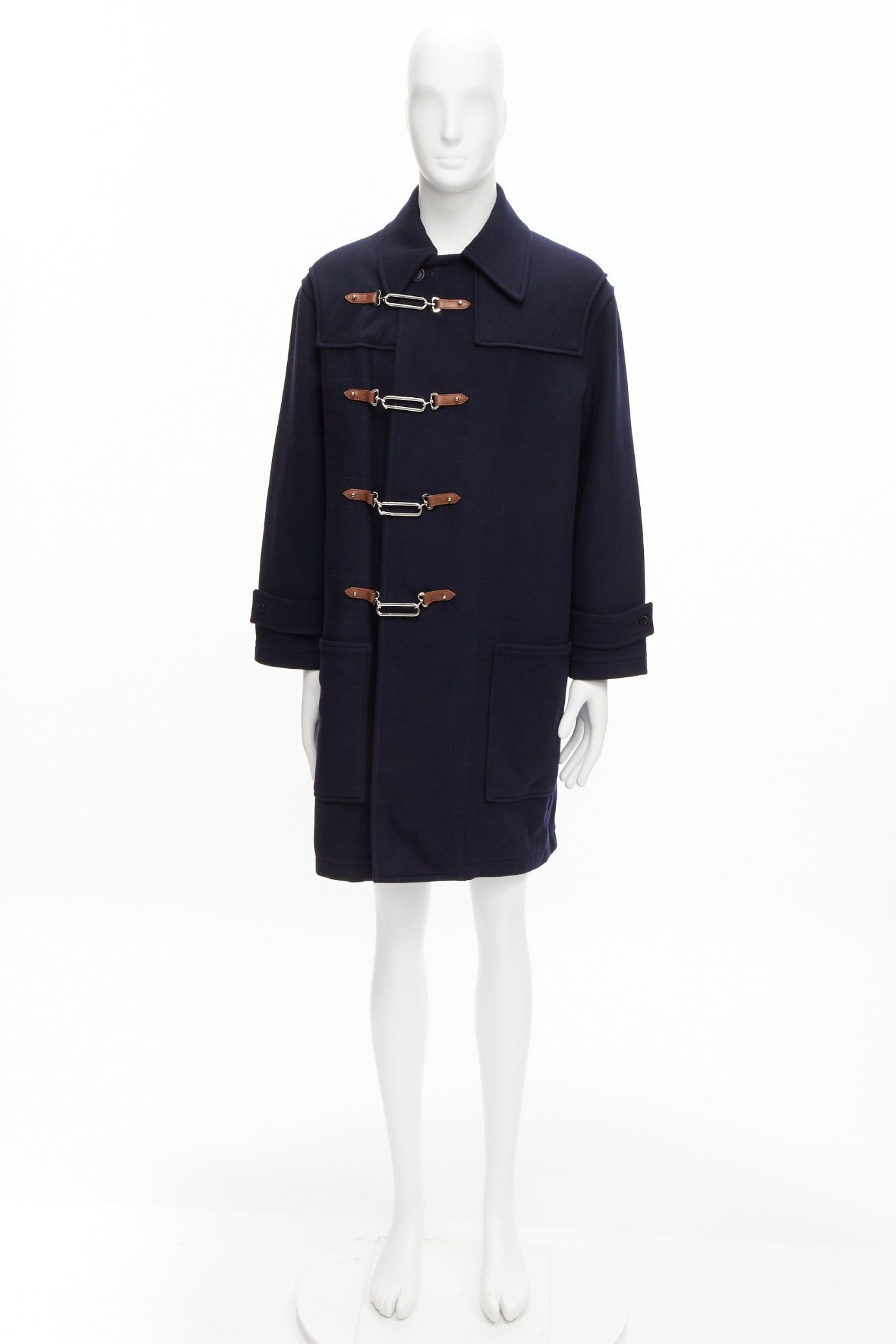 Ralph Lauren RALPH LAUREN Purple Label Fintona 100% wool navy brown silver toggle buckle coat Size 6 M Size US M / EU 48-50 / 2 - 10 Thumbnail