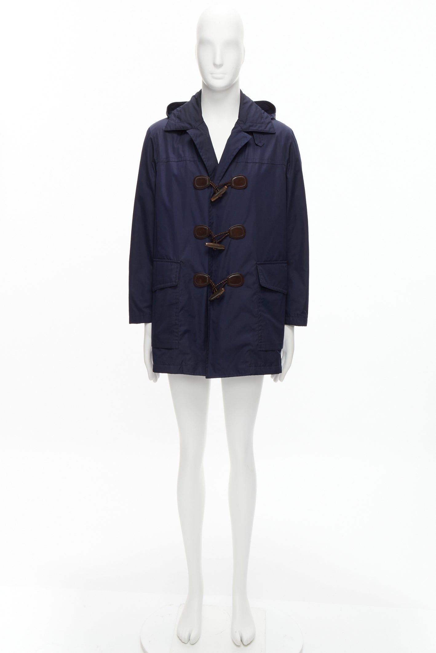 Gucci GUCCI 2012 navy nylon brown toggle hooded anorak jacket coat IT48 M Size XL / US 12-14 / IT 48-50 - 9 Thumbnail