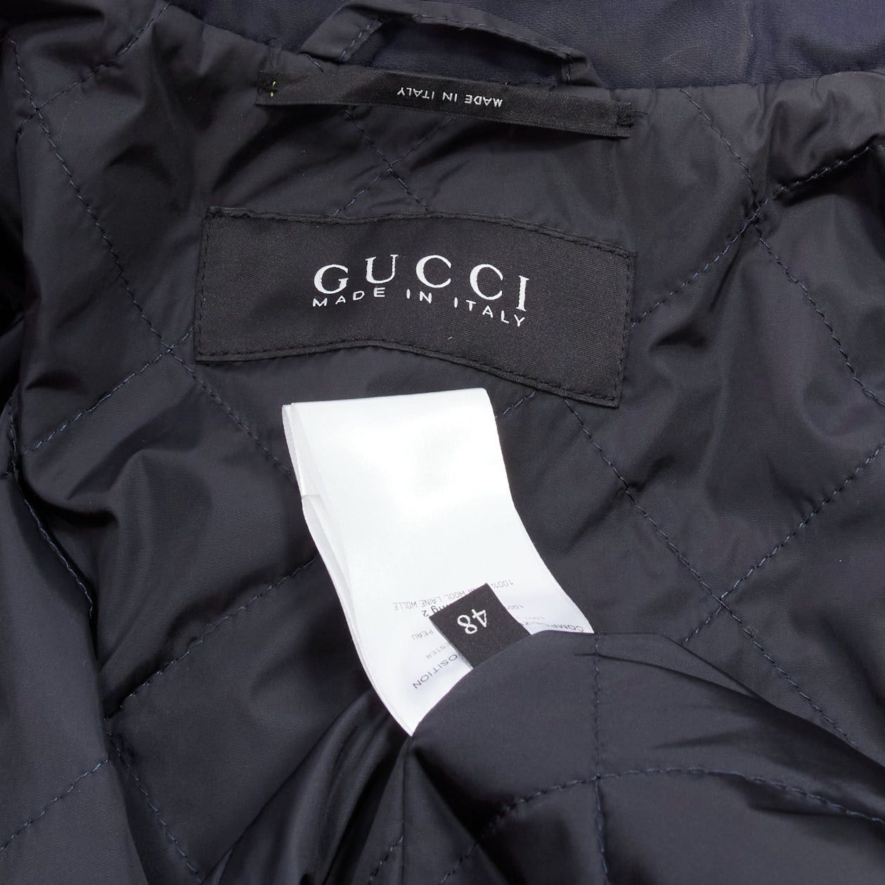 Gucci GUCCI 2012 navy nylon brown toggle hooded anorak jacket coat IT48 M Size XL / US 12-14 / IT 48-50 - 8 Thumbnail