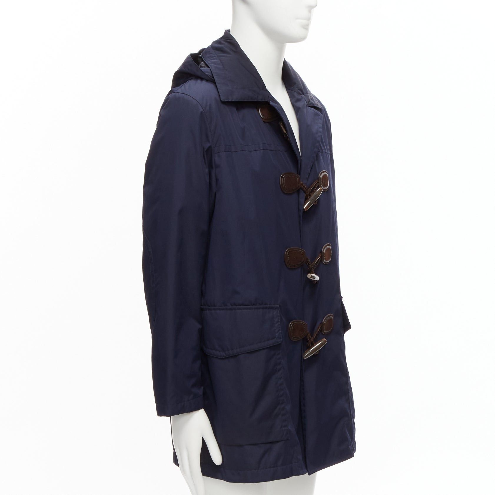 Gucci GUCCI 2012 navy nylon brown toggle hooded anorak jacket coat IT48 M Size XL / US 12-14 / IT 48-50 - 3 Thumbnail
